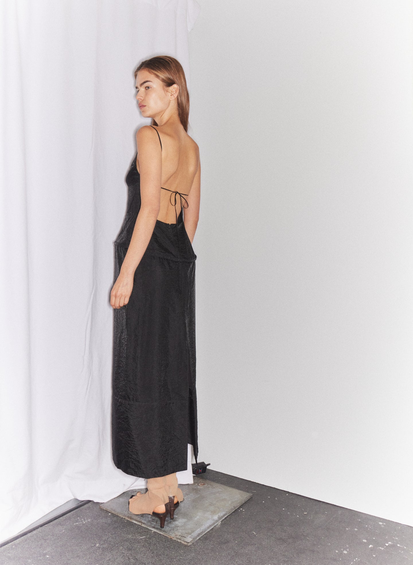 Black Chassis Hoop Strappy Dress - editorial campaign on model