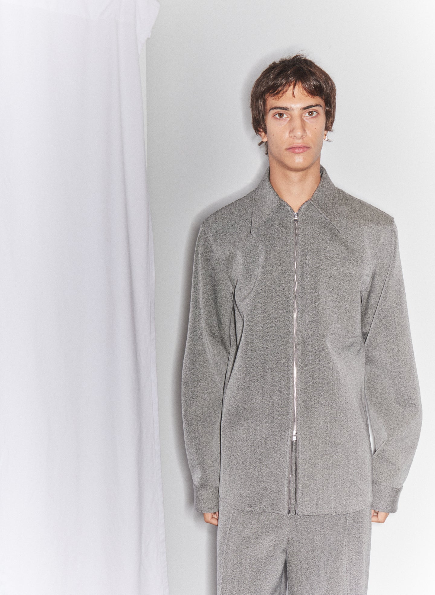 Grey Structured Wool Zip Jacket - editorial campaign on model