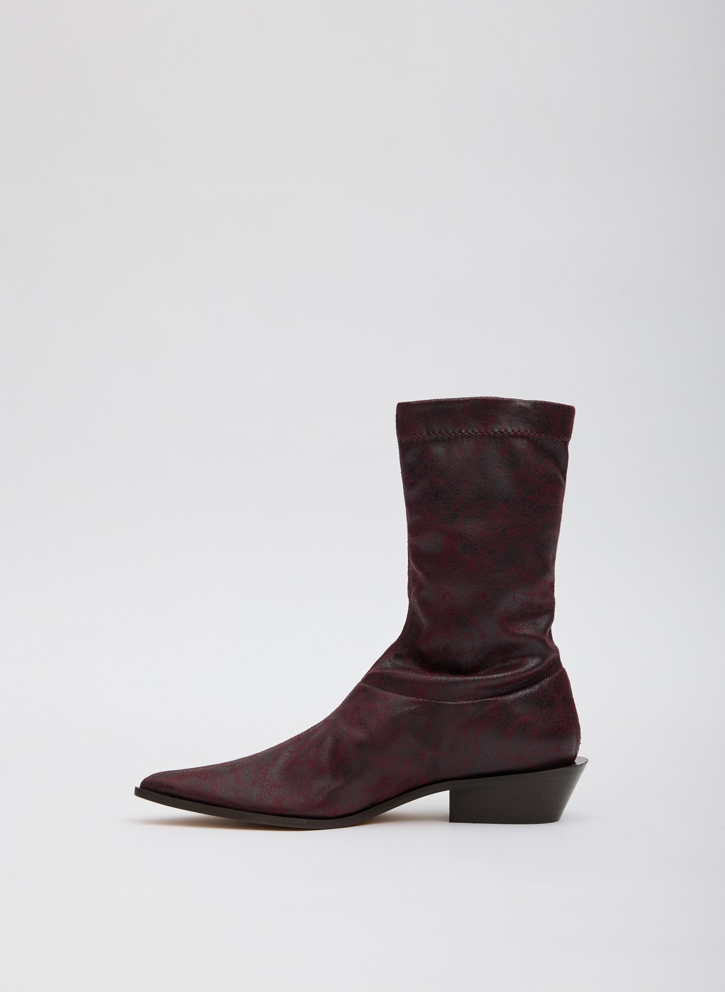 Wine Faux Leather Leo Boot - short ankle boot, pointed toe, side view