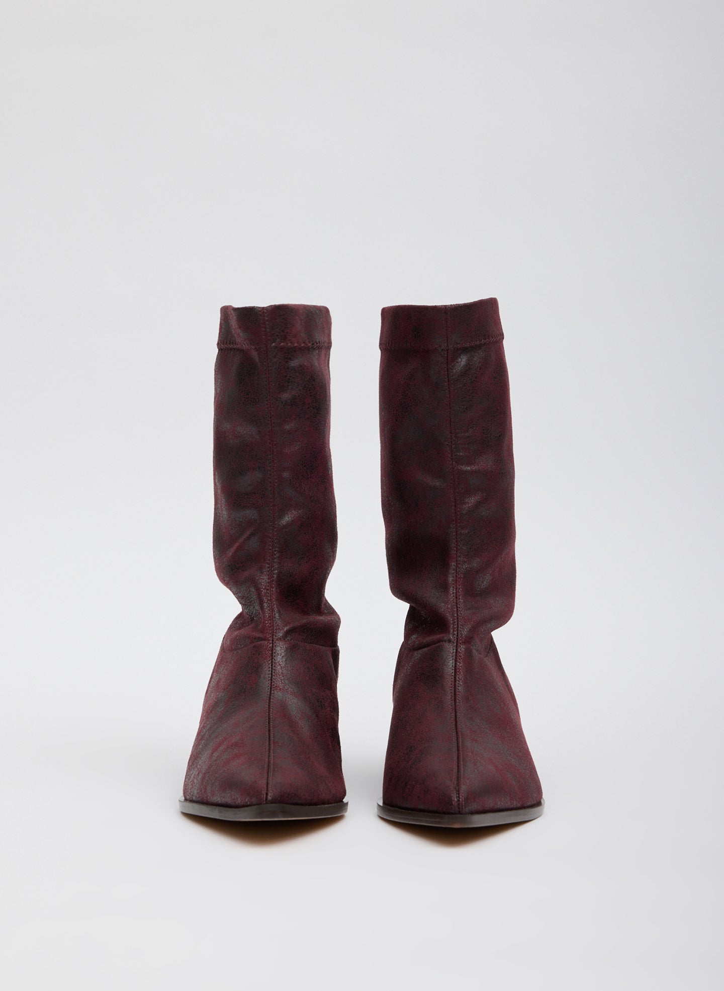 Wine Faux Leather Leo Boot - short ankle boot, pointed toe, front view