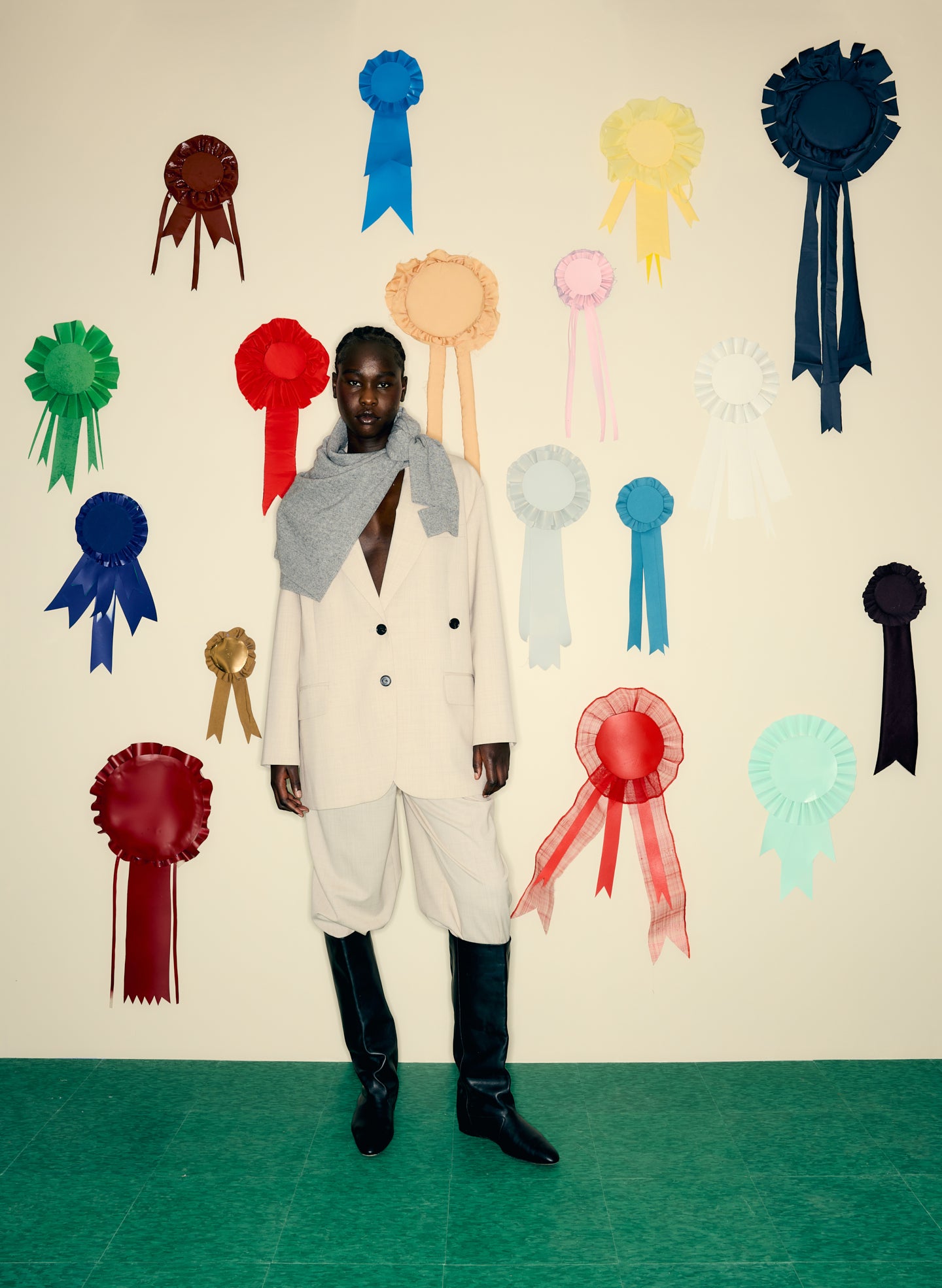 Oatmeal Melange Tropical Wool Liam Blazer - editorial campaign on model