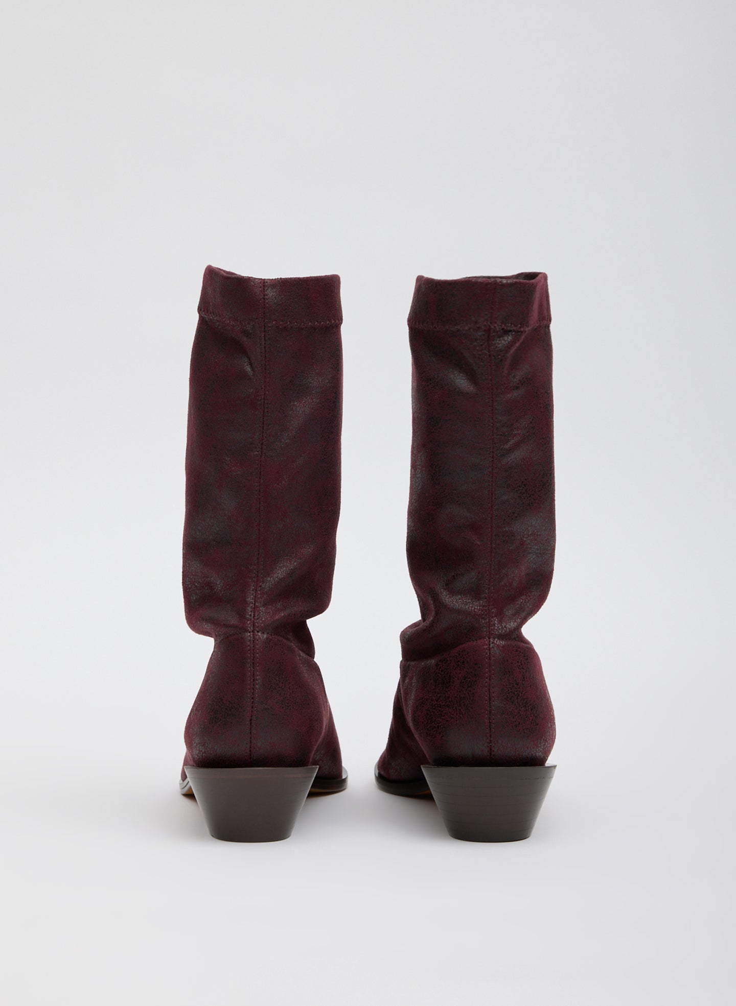 Wine Faux Leather Leo Boot - short ankle boot, pointed toe, back view