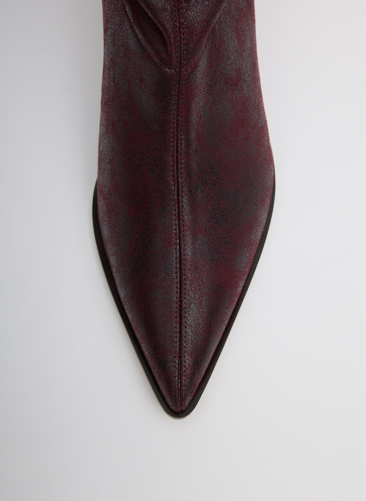 Wine Faux Leather Leo Boot - closeup of toe detail
