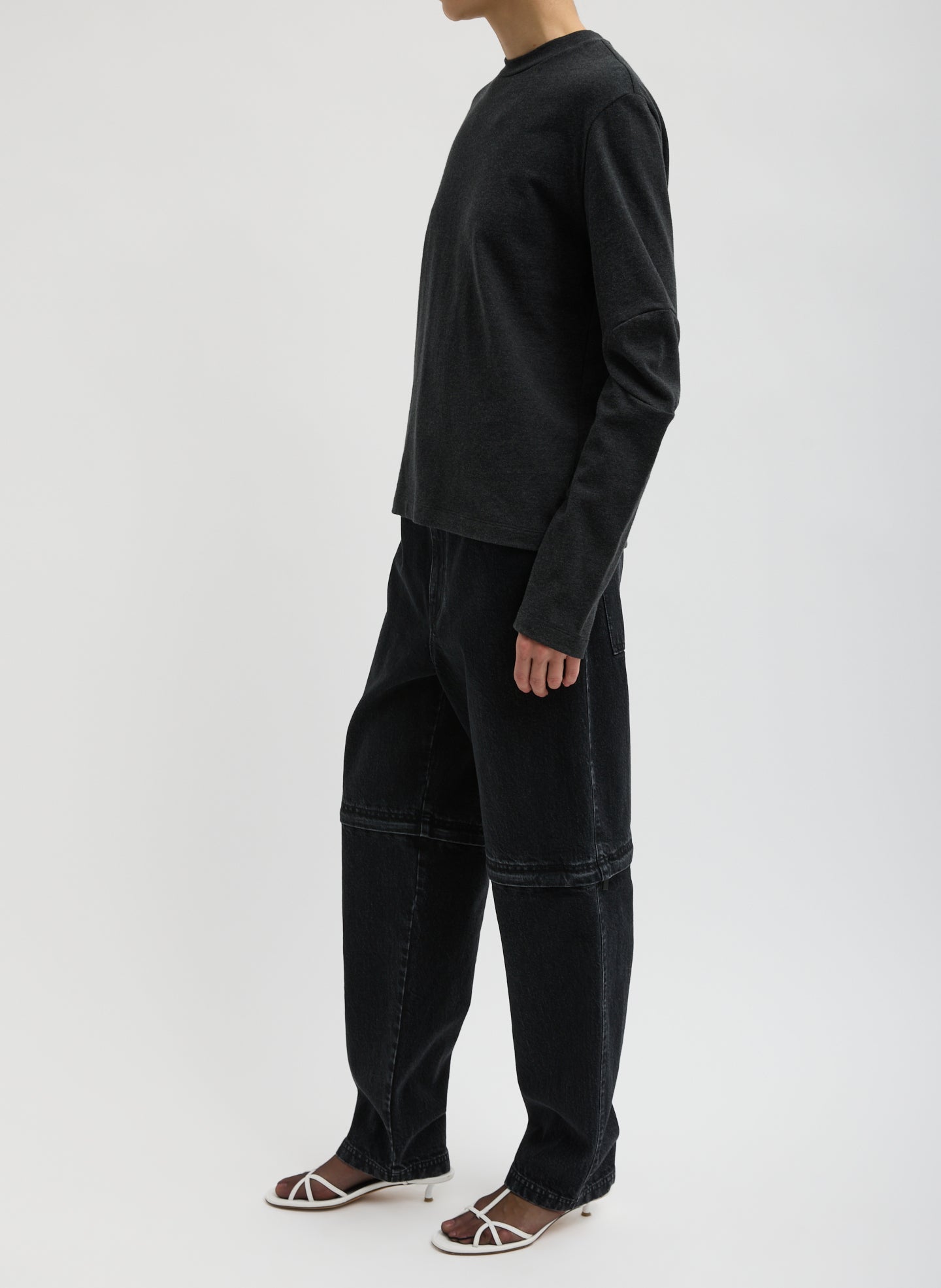 Black Denim Lars Convertible Zip Jean - full look, side view on model