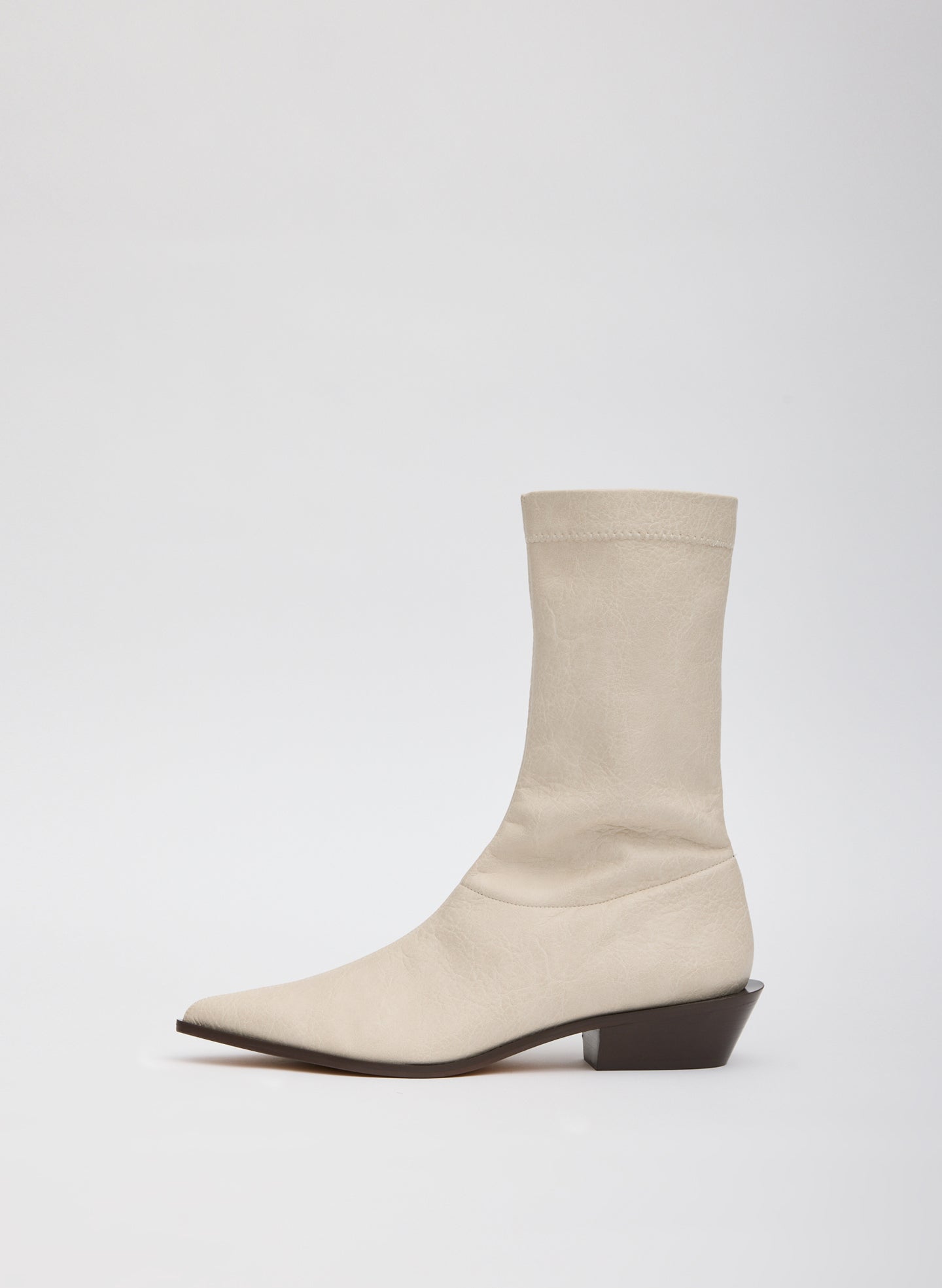Off White Faux Leather Leo Boot - low ankle boot, side view