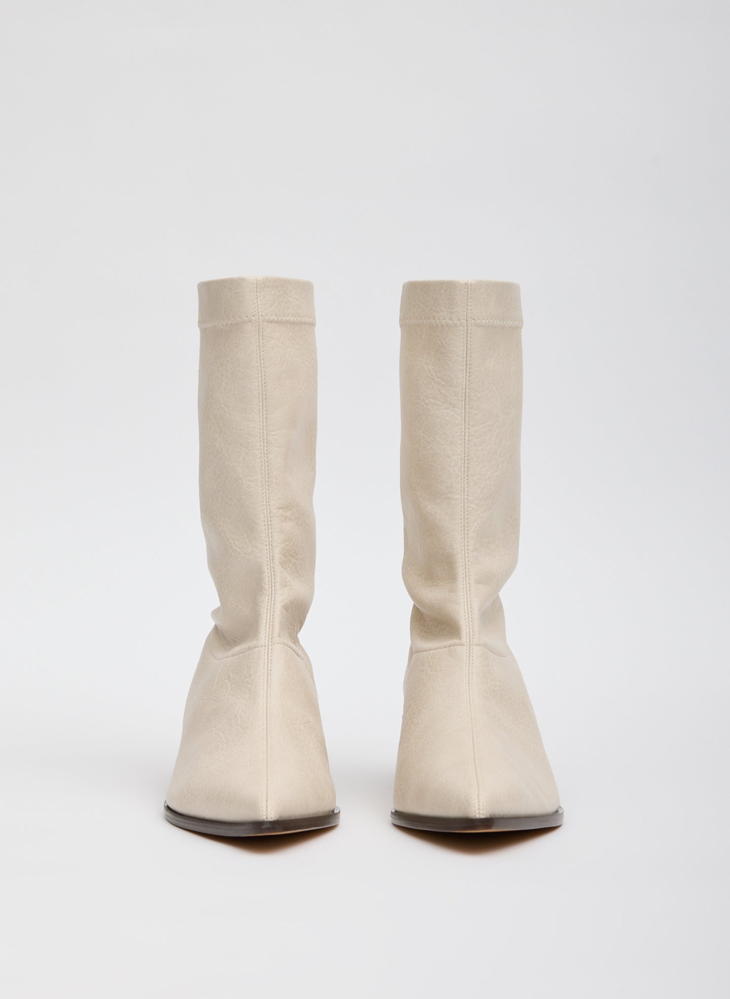 Off White Faux Leather Leo Boot - low ankle boot, front view