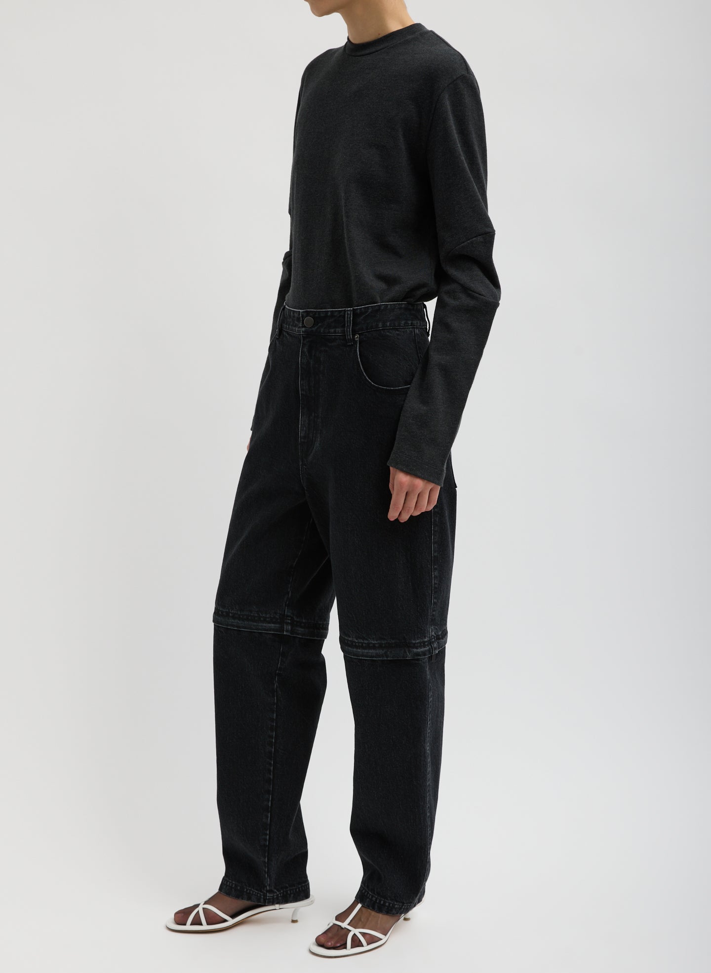 Black Denim Lars Convertible Zip Jean - full look, side view on model