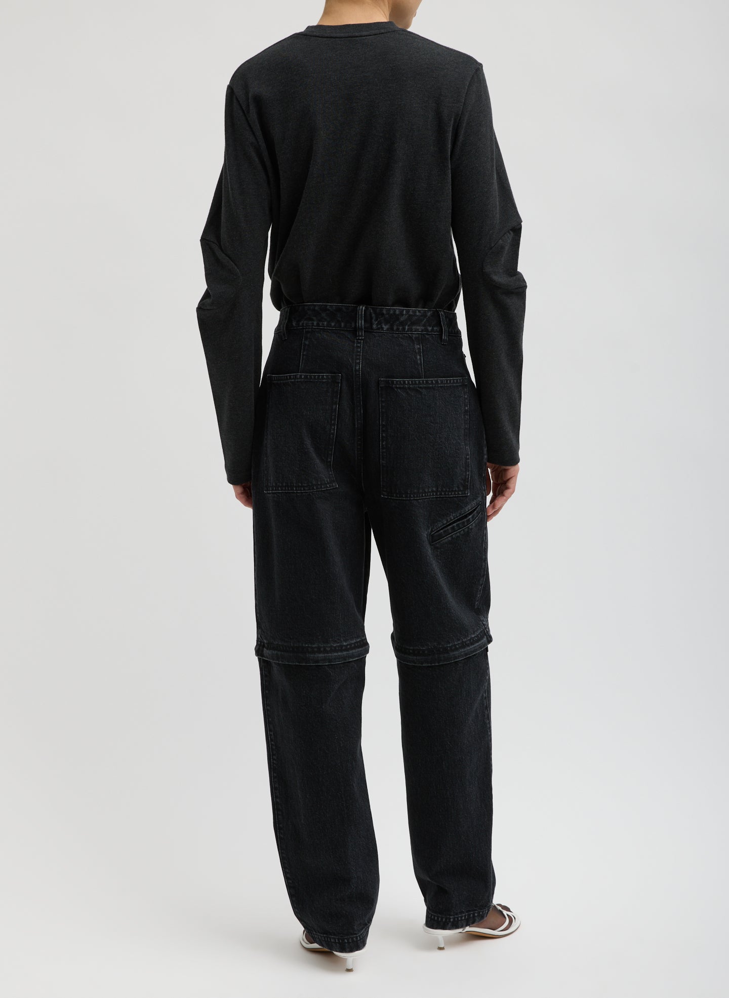 Black Denim Lars Convertible Zip Jean - full look, back view on model