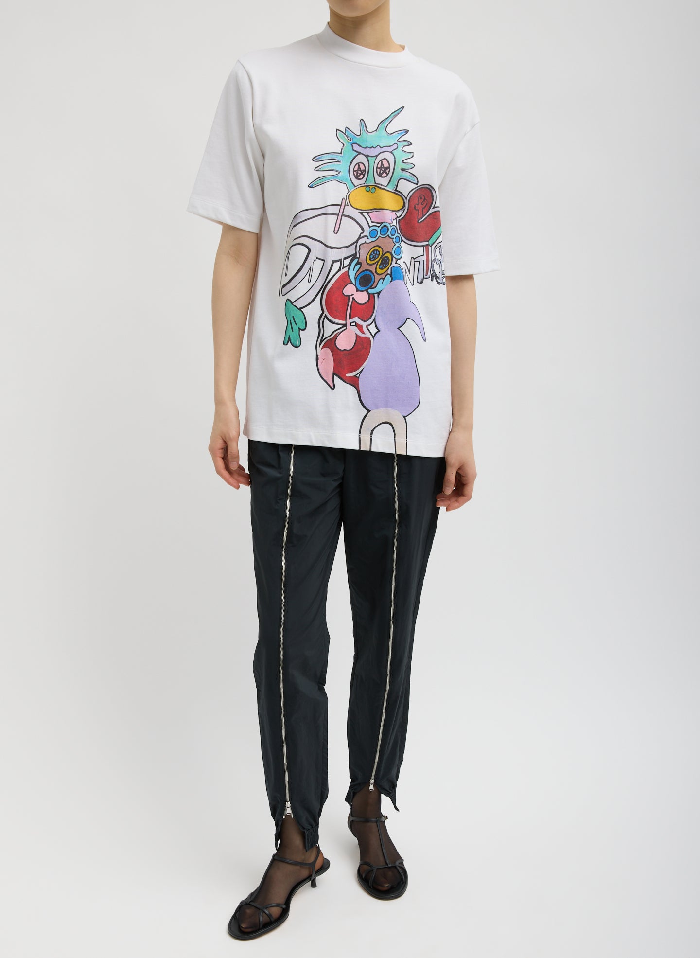 White Perfect Unisex T-Shirt "Untitled" - full look, front view on model