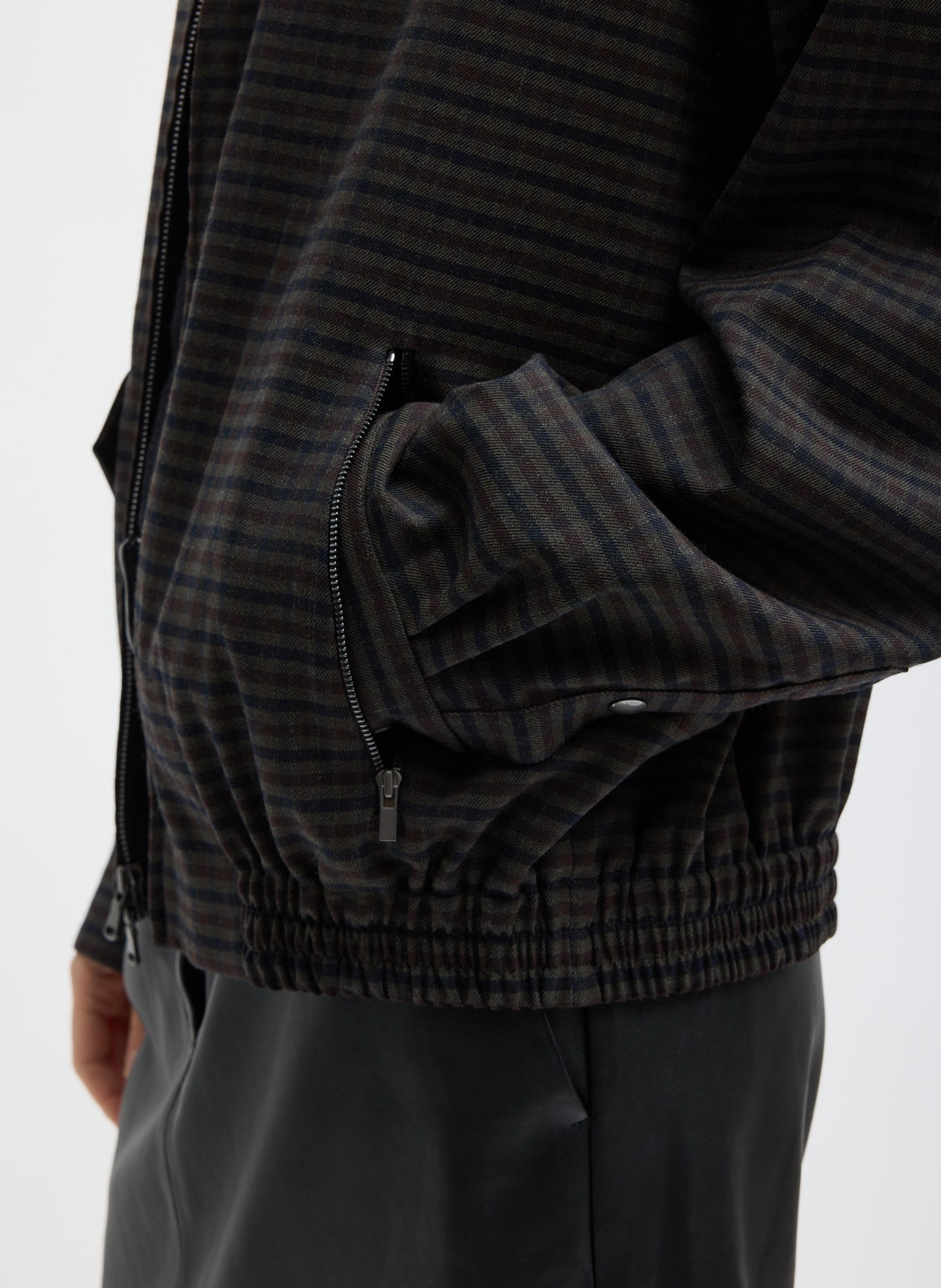 Plaid Cedric Suiting Bomber Jacket - closeup of front pocket detail