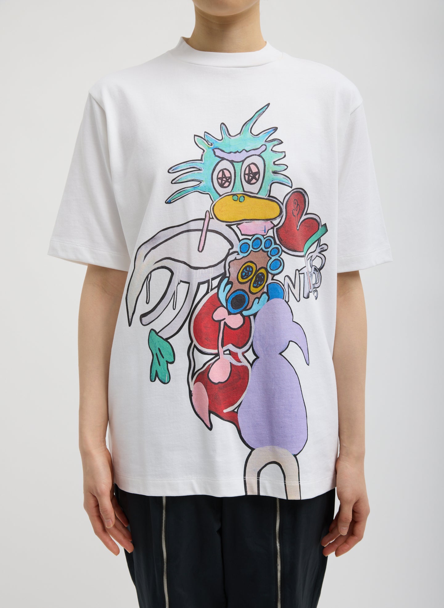 White Perfect Unisex T-Shirt "Untitled" - graphic t-shirt, front view on model