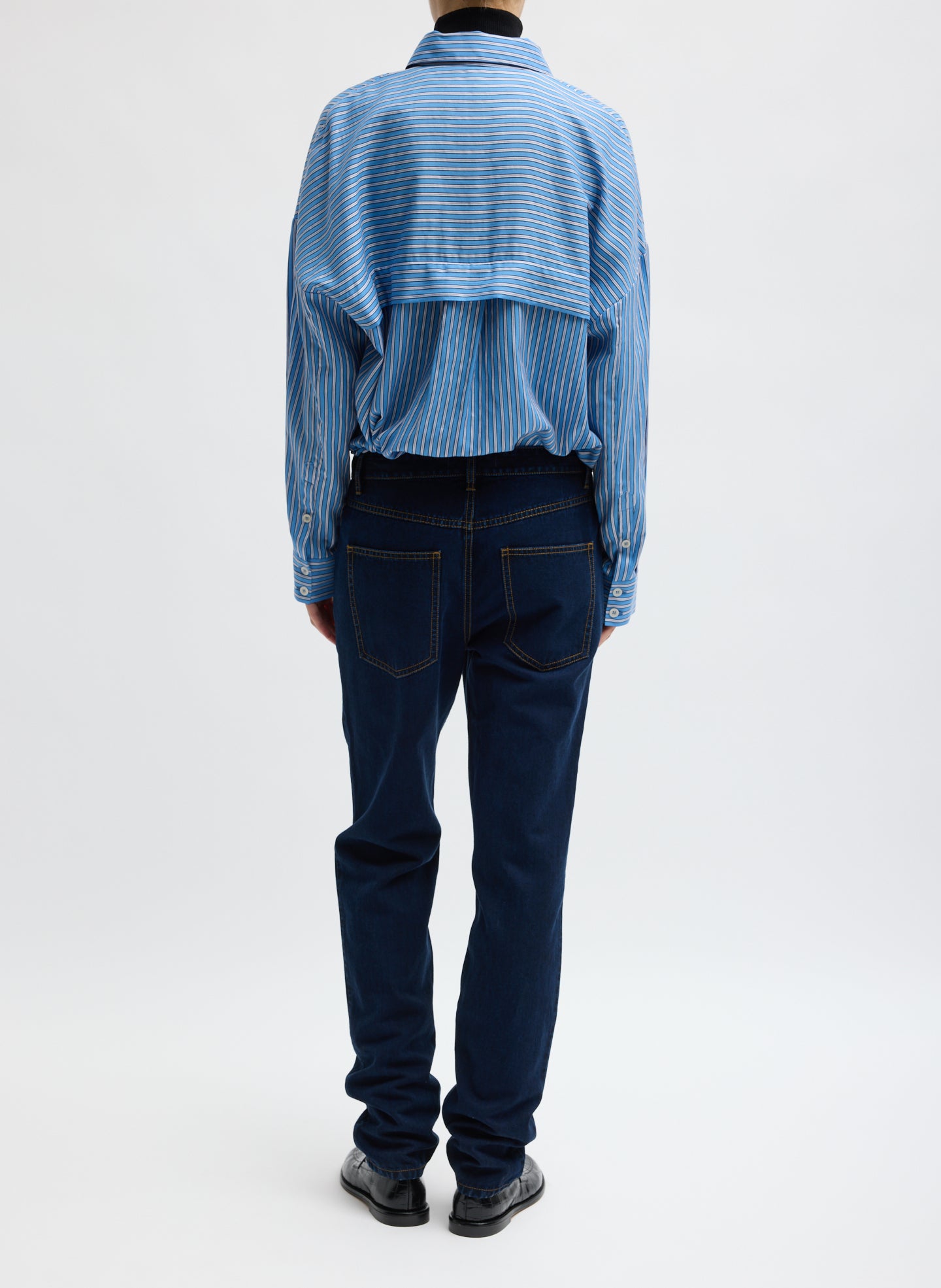Tencel Cotton Denim Triton Slim Jean - dark wash slim jean, back view on model