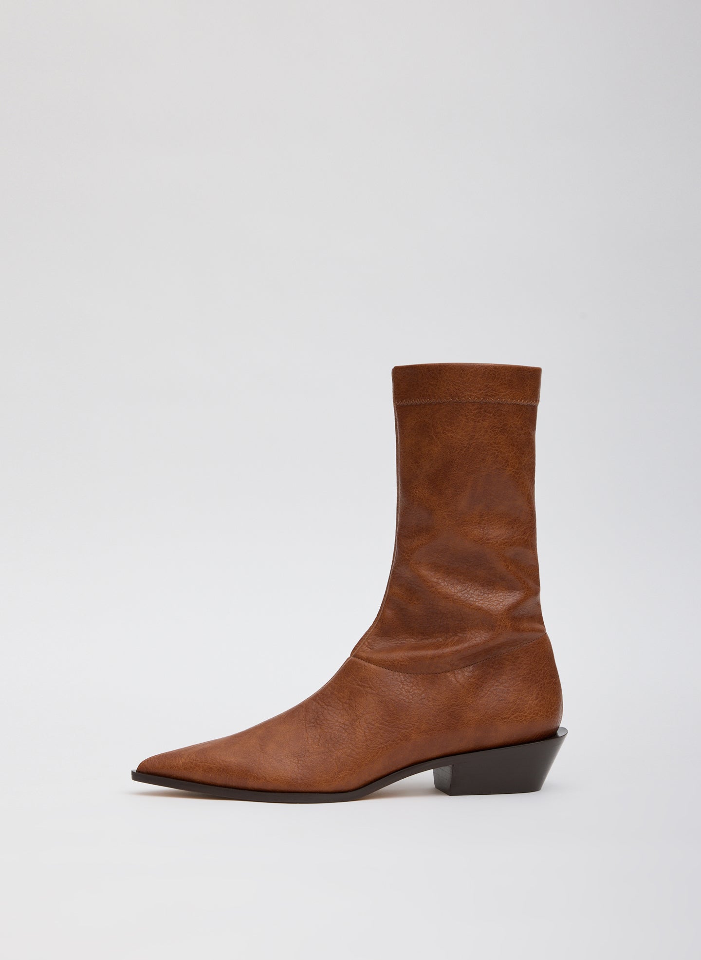 Cognac Brown Faux Leather Leo Boot - low ankle boot, side view