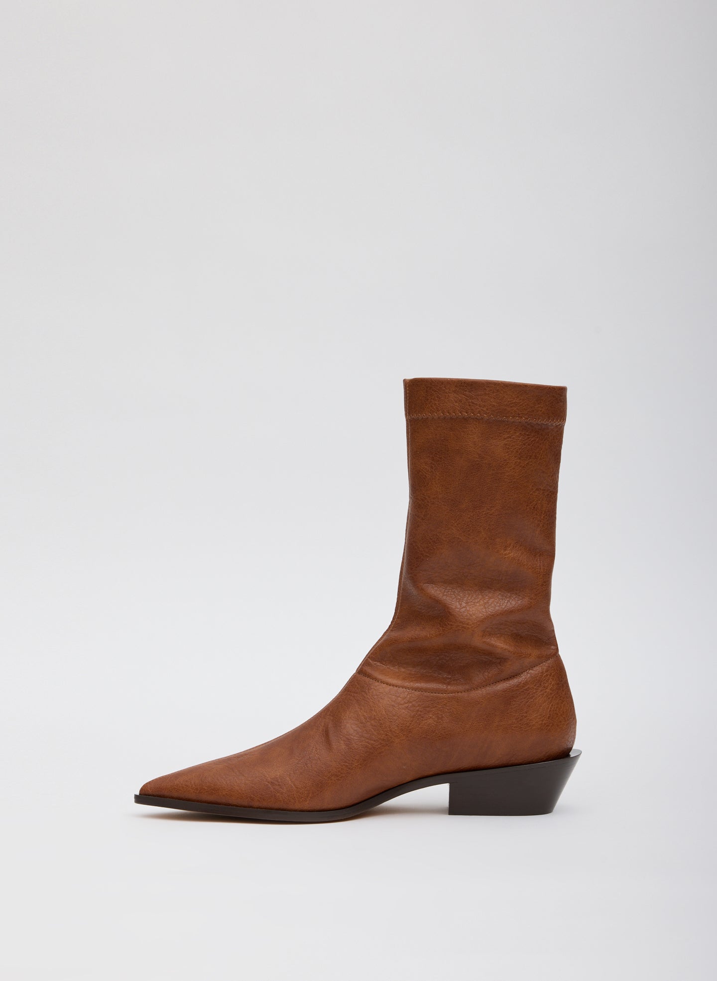 Cognac Brown Faux Leather Leo Boot - low ankle boot, side view