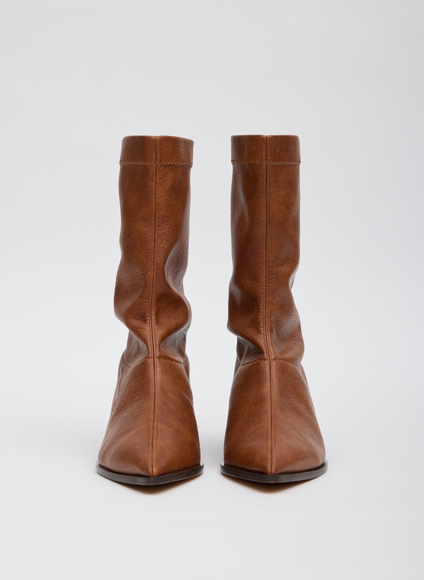 Cognac Brown Faux Leather Leo Boot - low ankle boot, front view