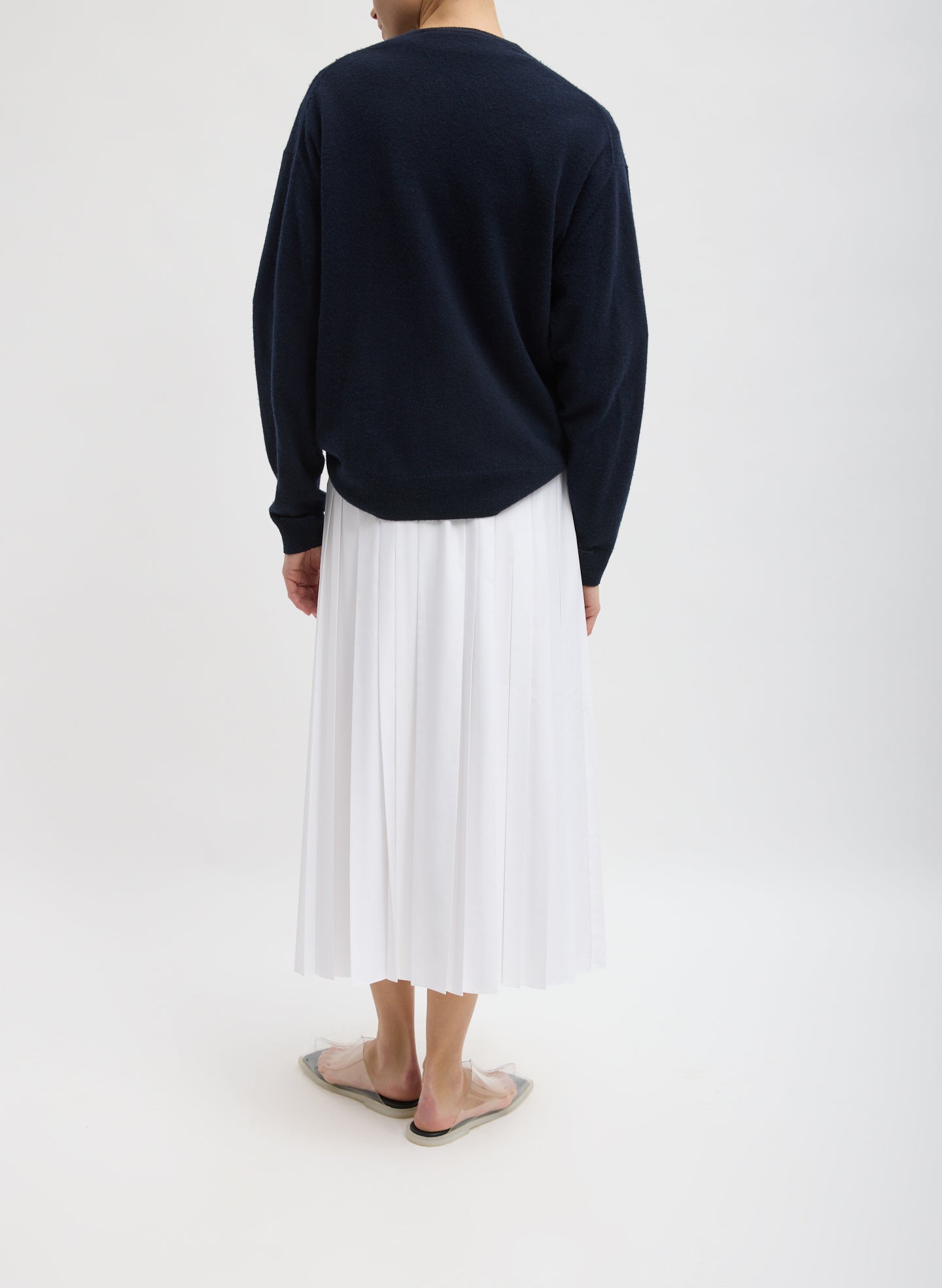White Nylon Pleated Pull On Skirt - full look, back view on model