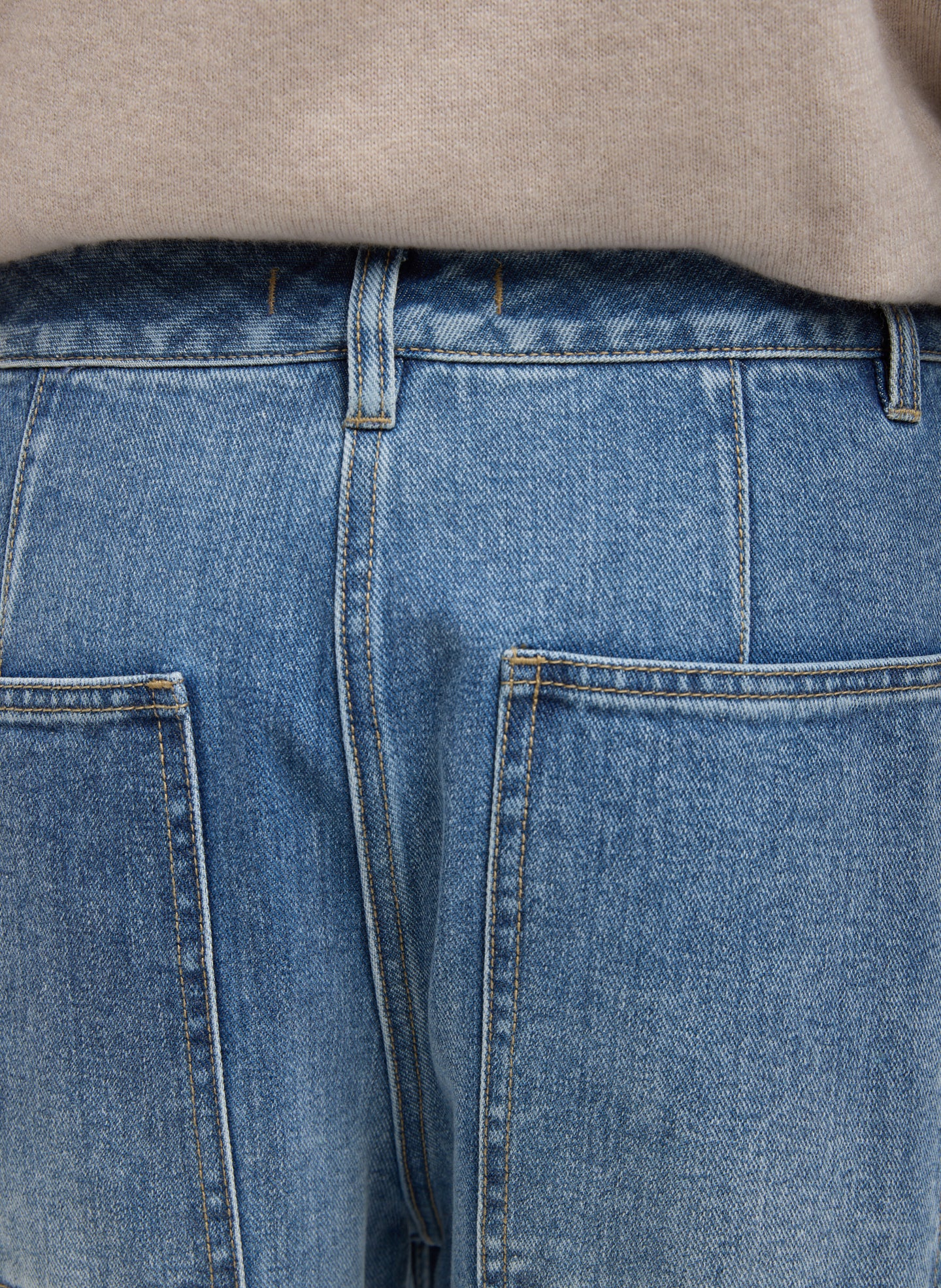 Blue Classic Wash Denim Sid Jean - closeup of back pocket detail