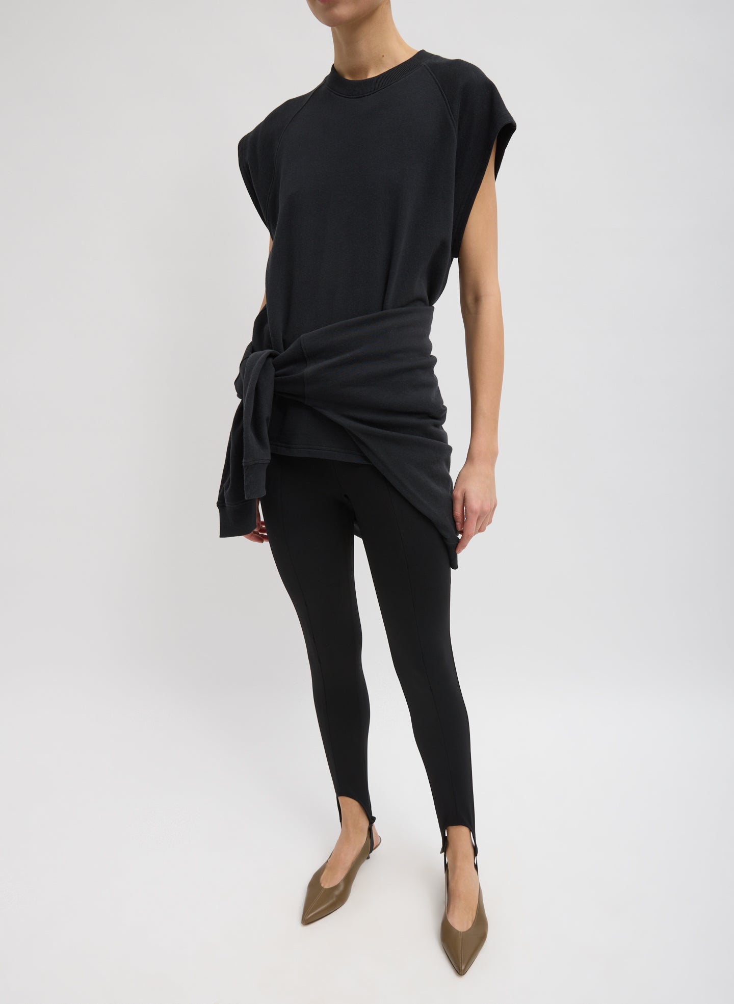 Black Light Weight Sweatshirting Sleeveless Easy Top - full look, front view on model