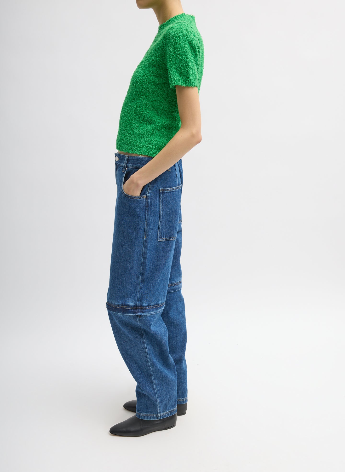 Green Serviette Baby T-Shirt -full look side view on model