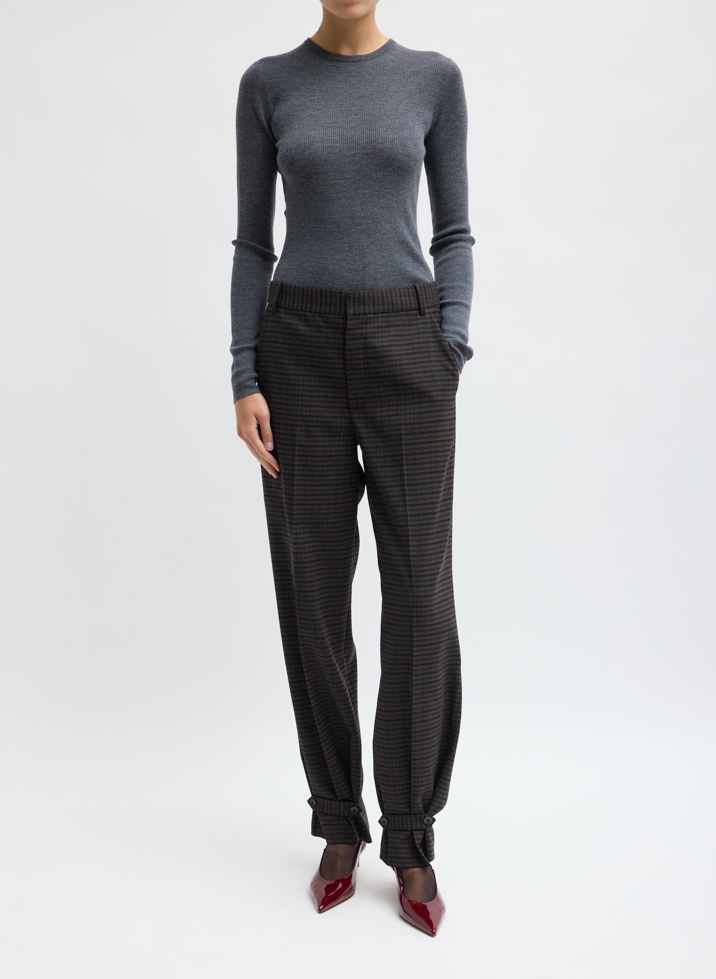 Plaid Cedric Suiting Straight Leg Trouser - front view on model