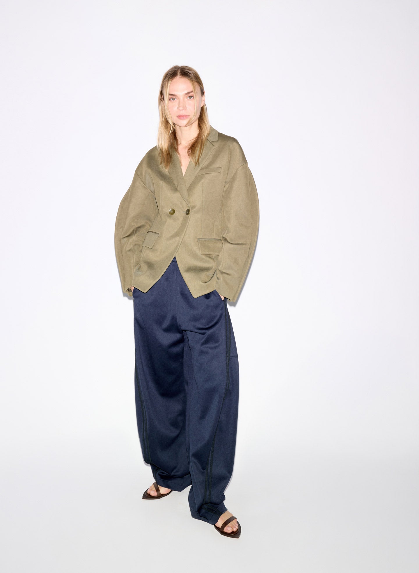 Navy Active Knit Winslow Pant - editorial image on model