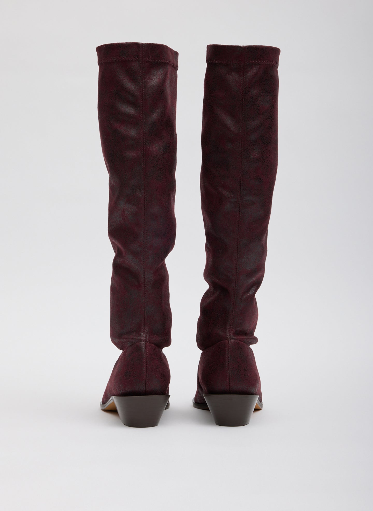 Burgundy Wine Distressed Bronson Boot - high, pointed toe boot - back view