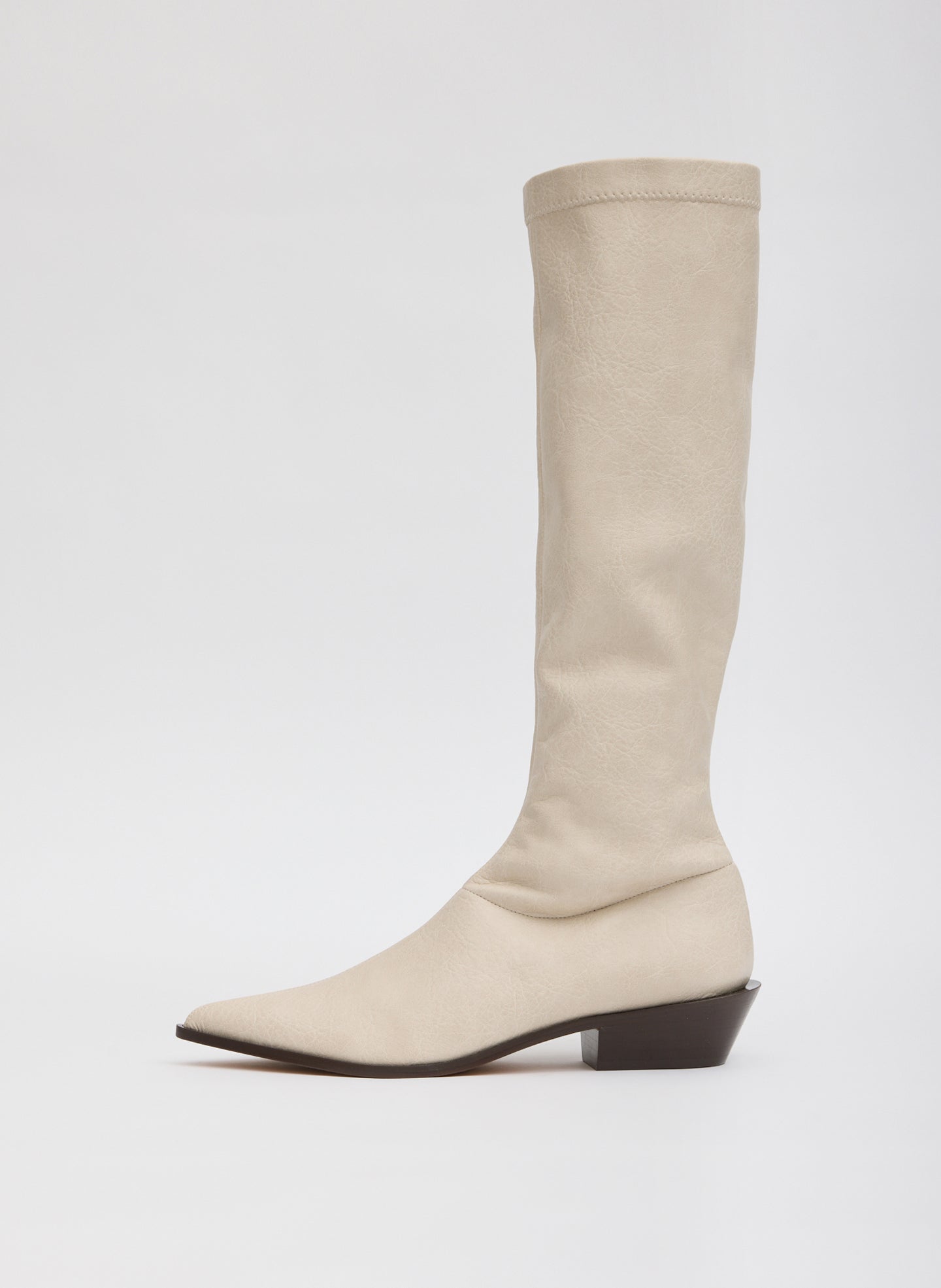 Off White Faux Leather Bronson Boot - tall, pointed toe boot - side view
