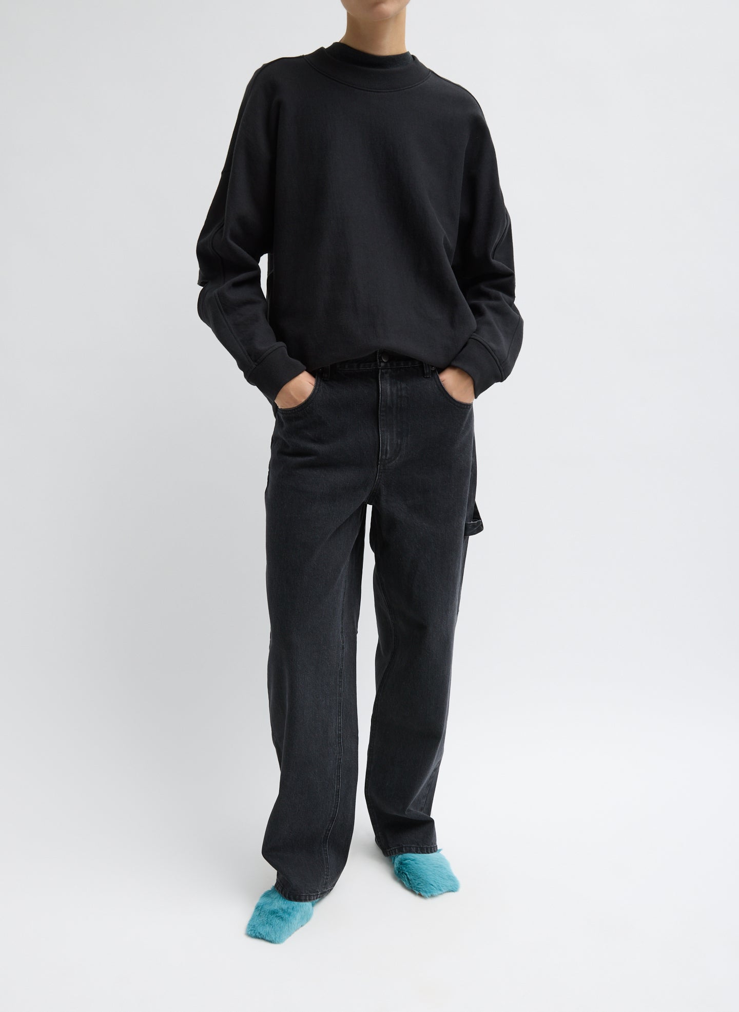 Black Cocoon Crewneck Sweatshirt - full look, front view on model