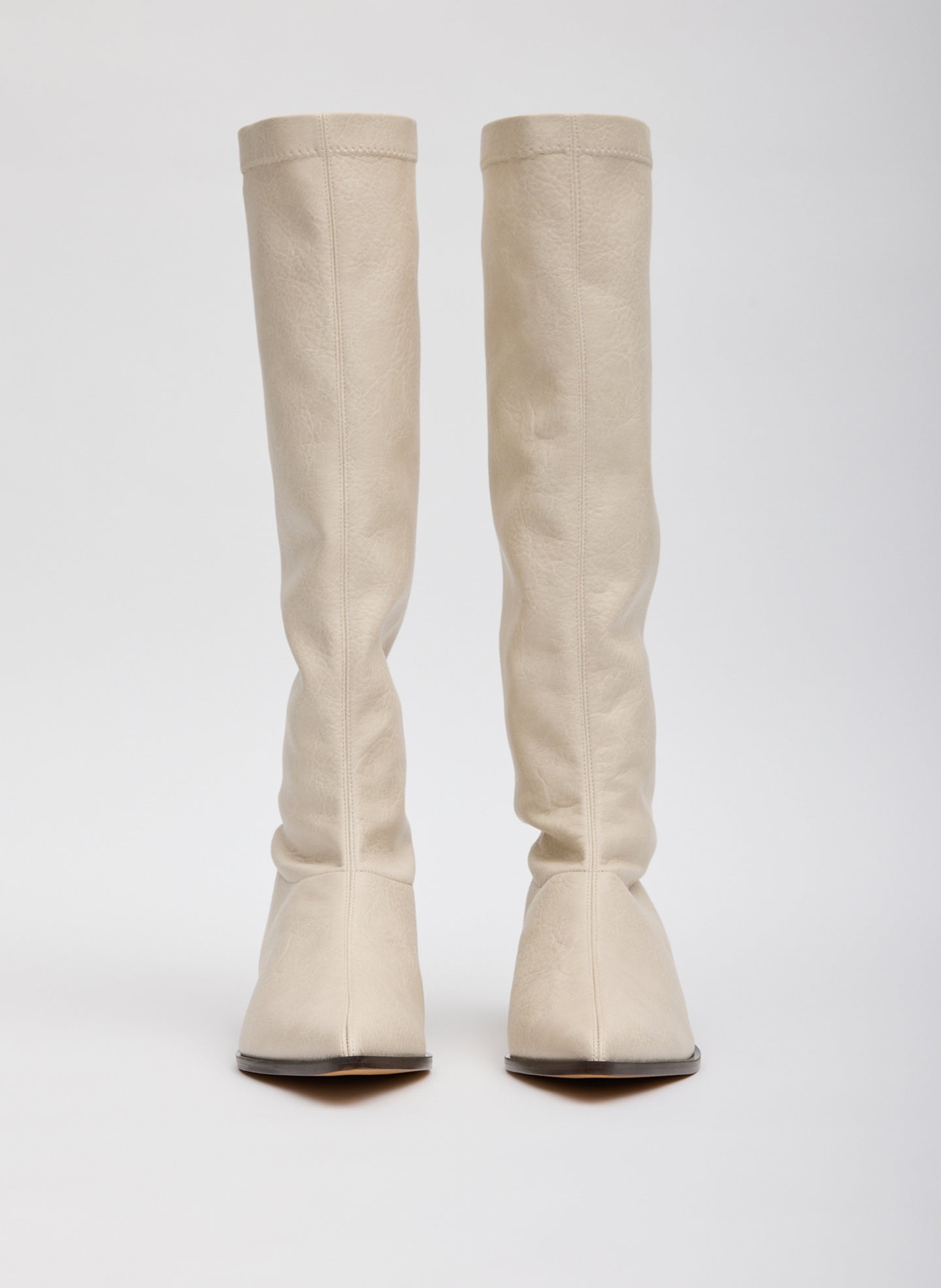 Off White Faux Leather Bronson Boot - tall, pointed toe boot - front view