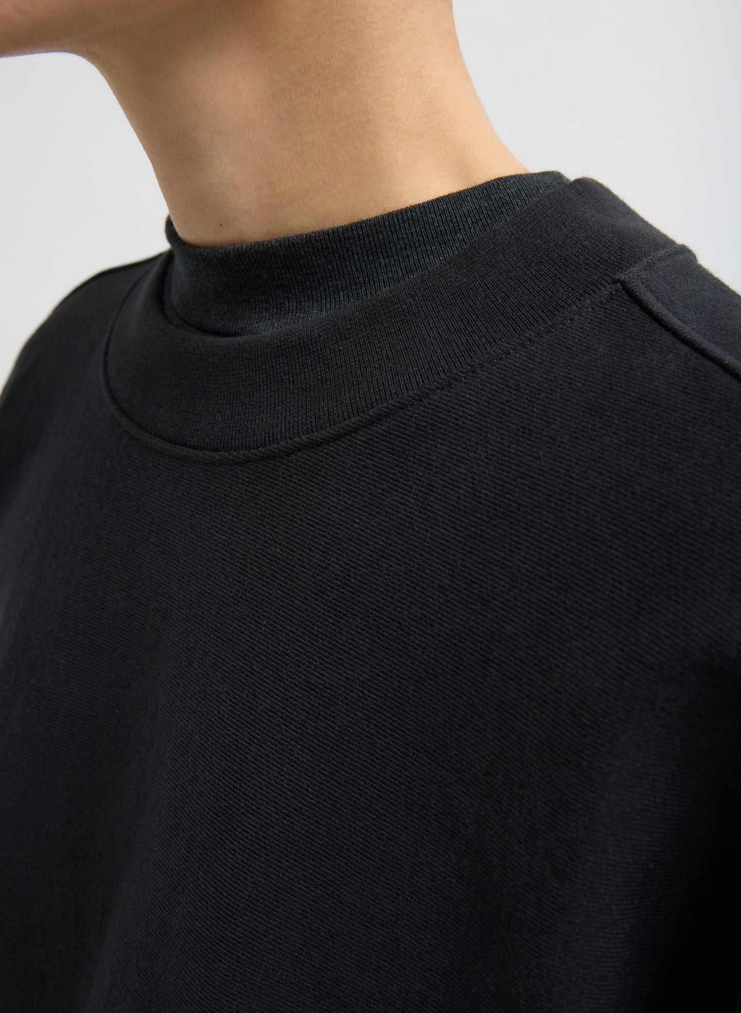 Black Cocoon Crewneck Sweatshirt - closeup of neckline