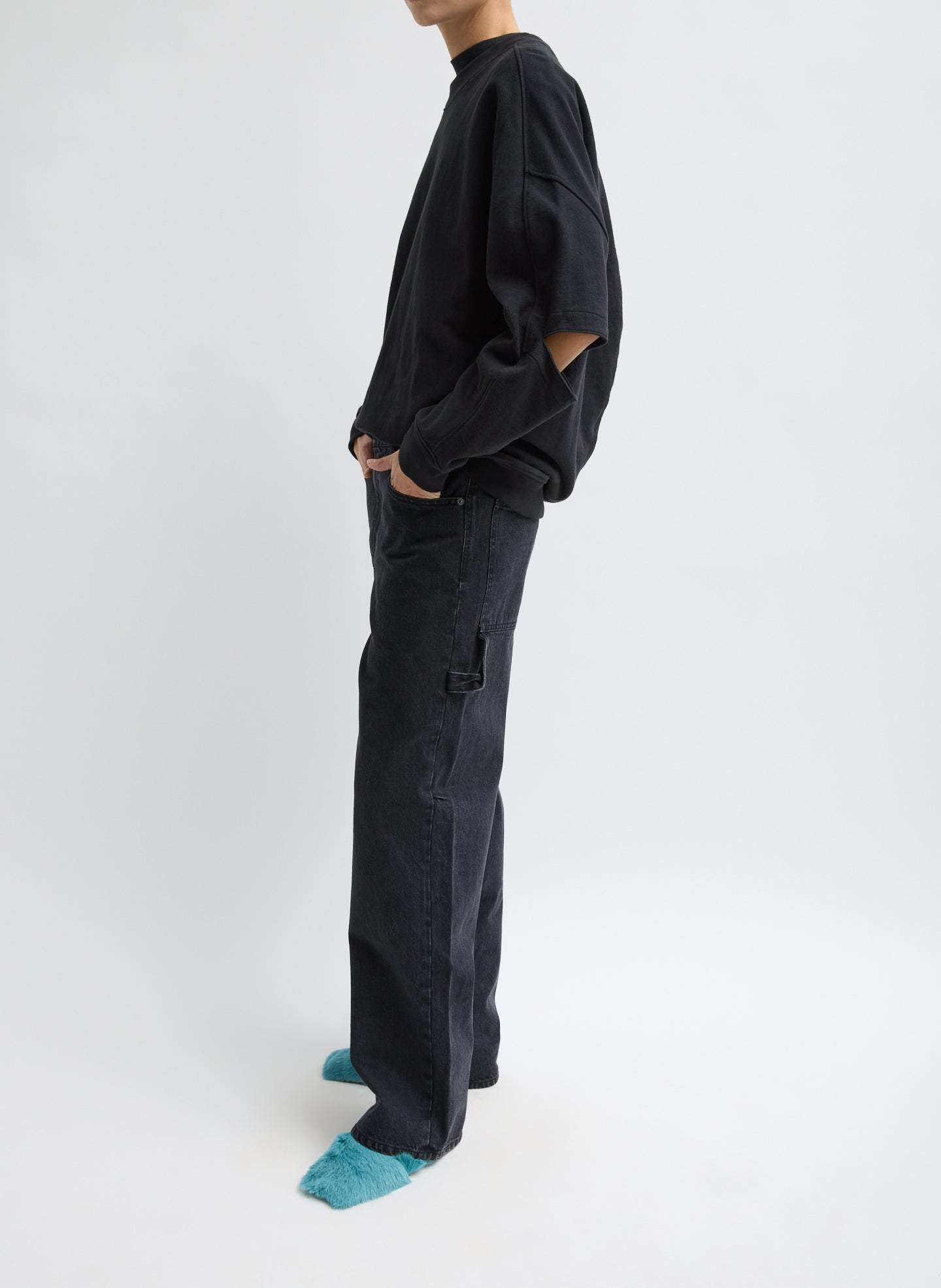 Black Cocoon Crewneck Sweatshirt - full look, side view on model