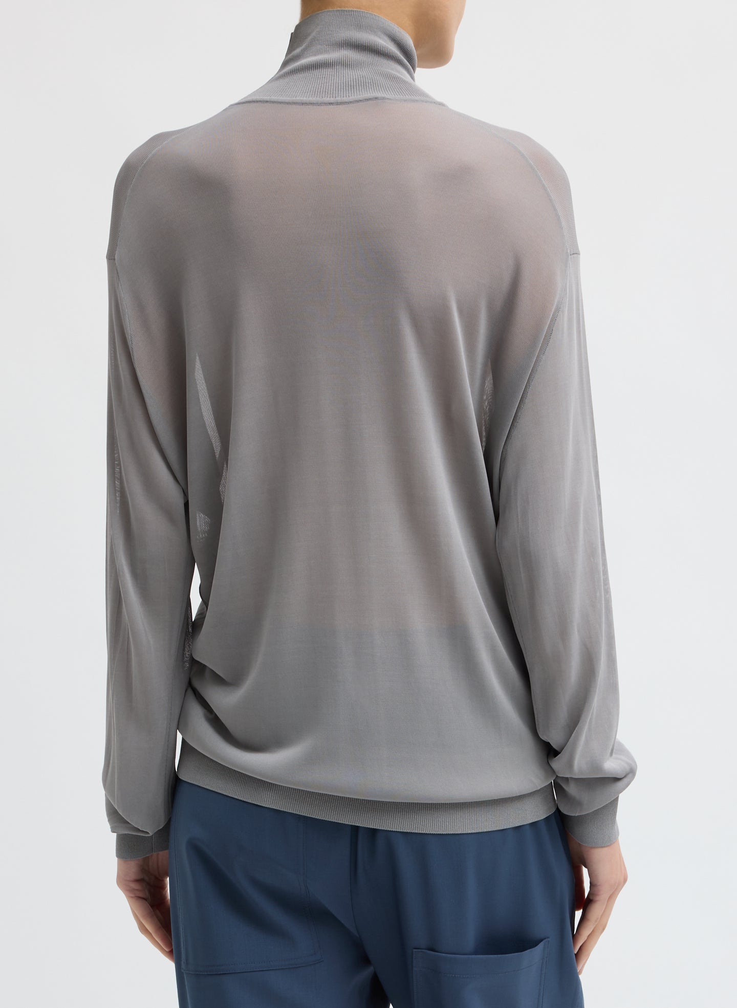 Grey Slinky Viscose Perfect Men's Turtleneck - back view on model