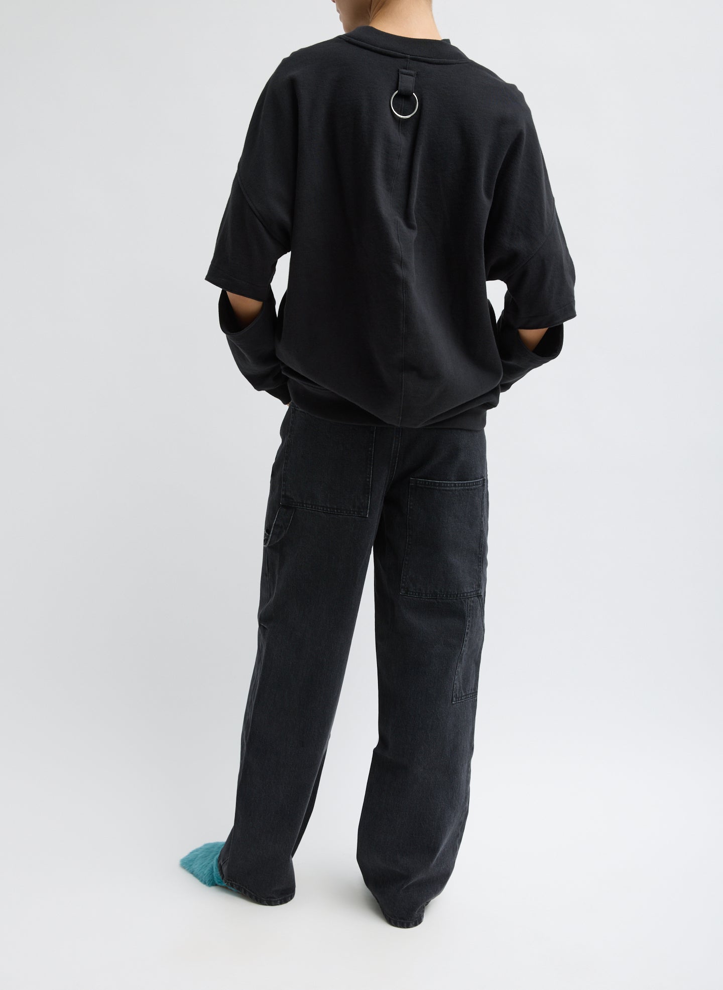 Black Cocoon Crewneck Sweatshirt - full look, back view on model