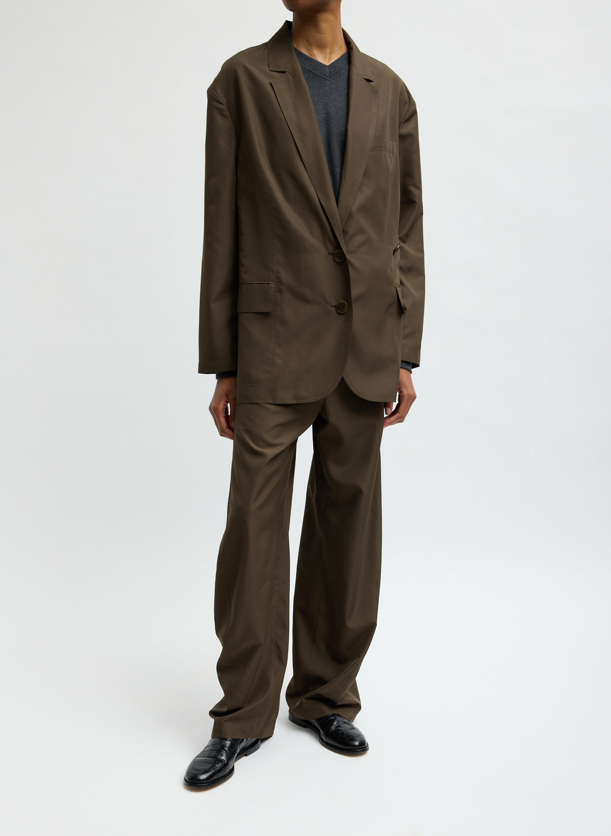 Birch Green Spring Nylon Liam Blazer - oversized blazer, front view on model
