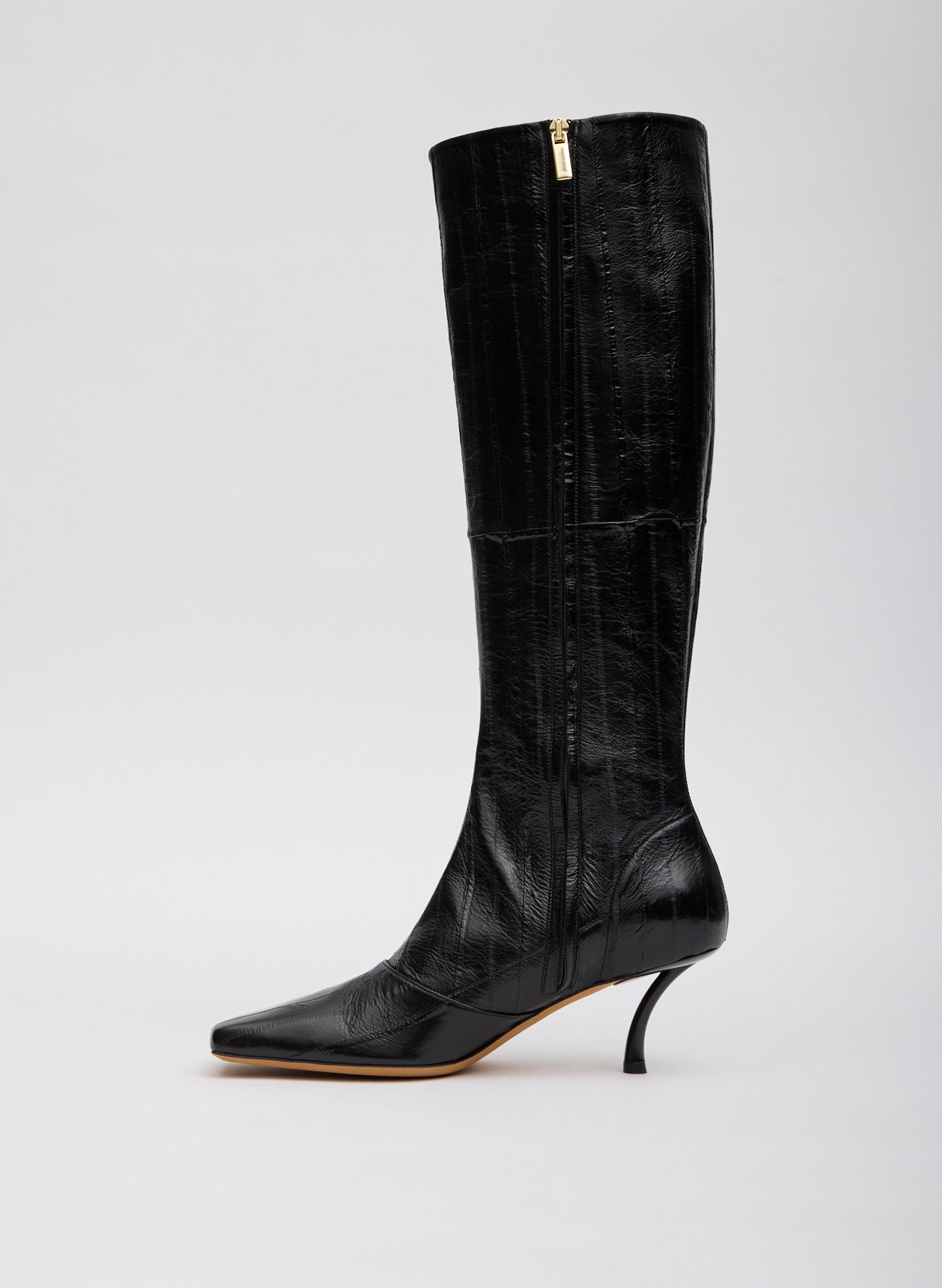 Black Eel Brannon Heeled Boot - tall boot - side view