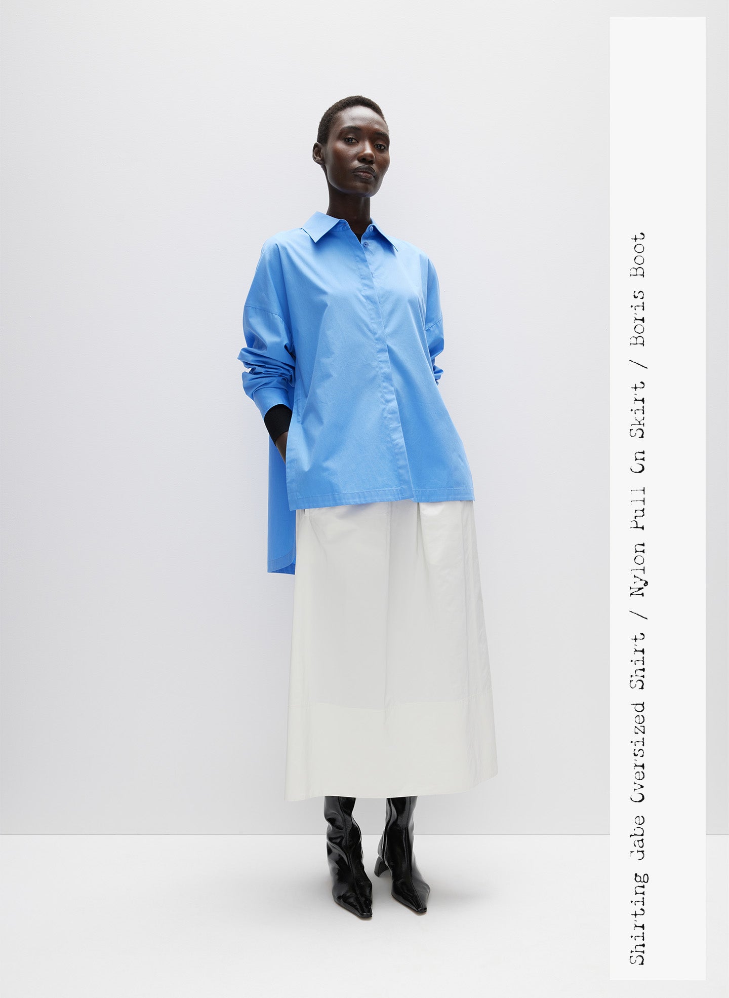 White Nylon Pull On Full Skirt - midi skirt, editorial campaign on model