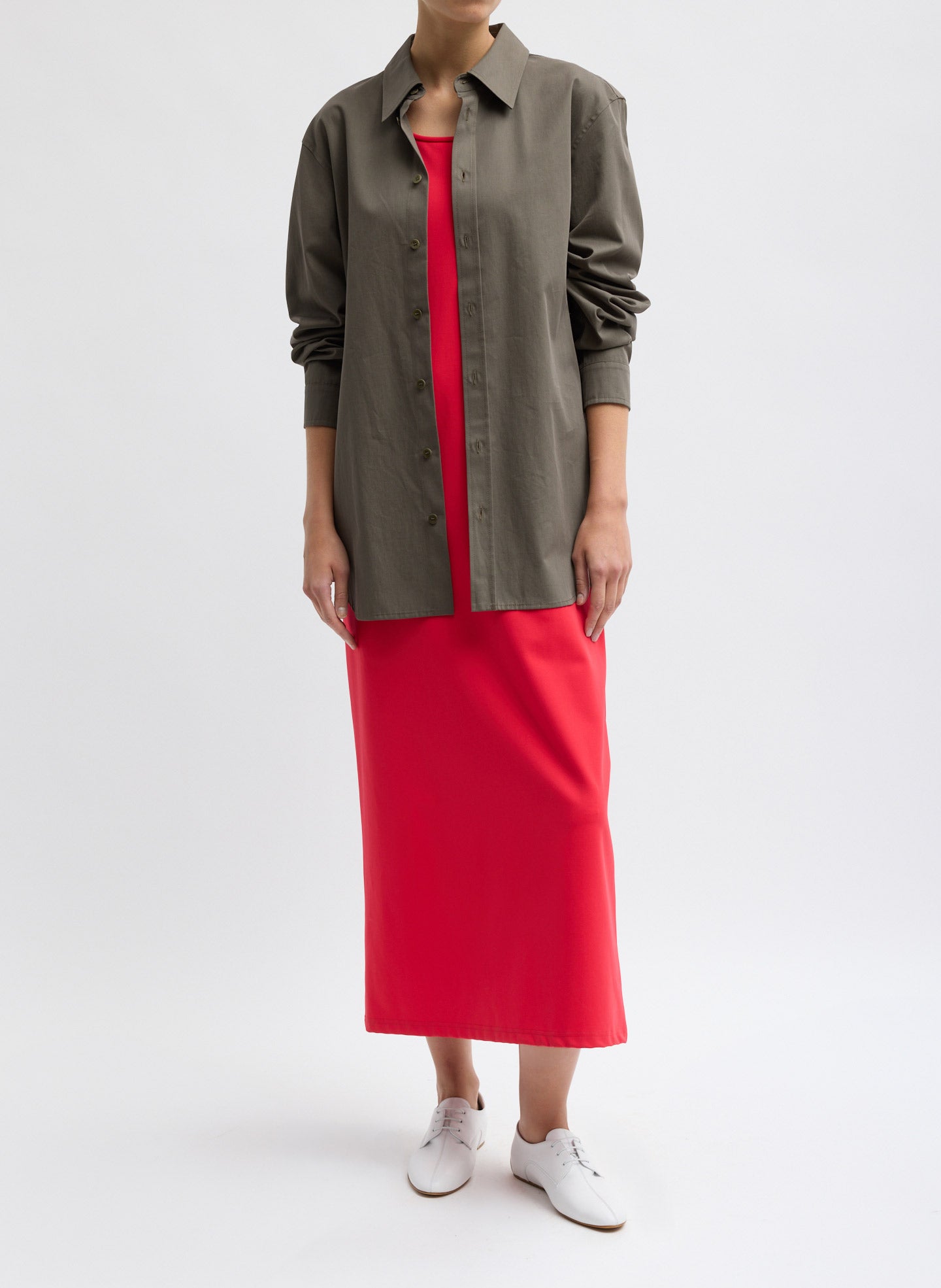 Red Compact Ultra Stretch Knit Sleeveless Dress - front view on model