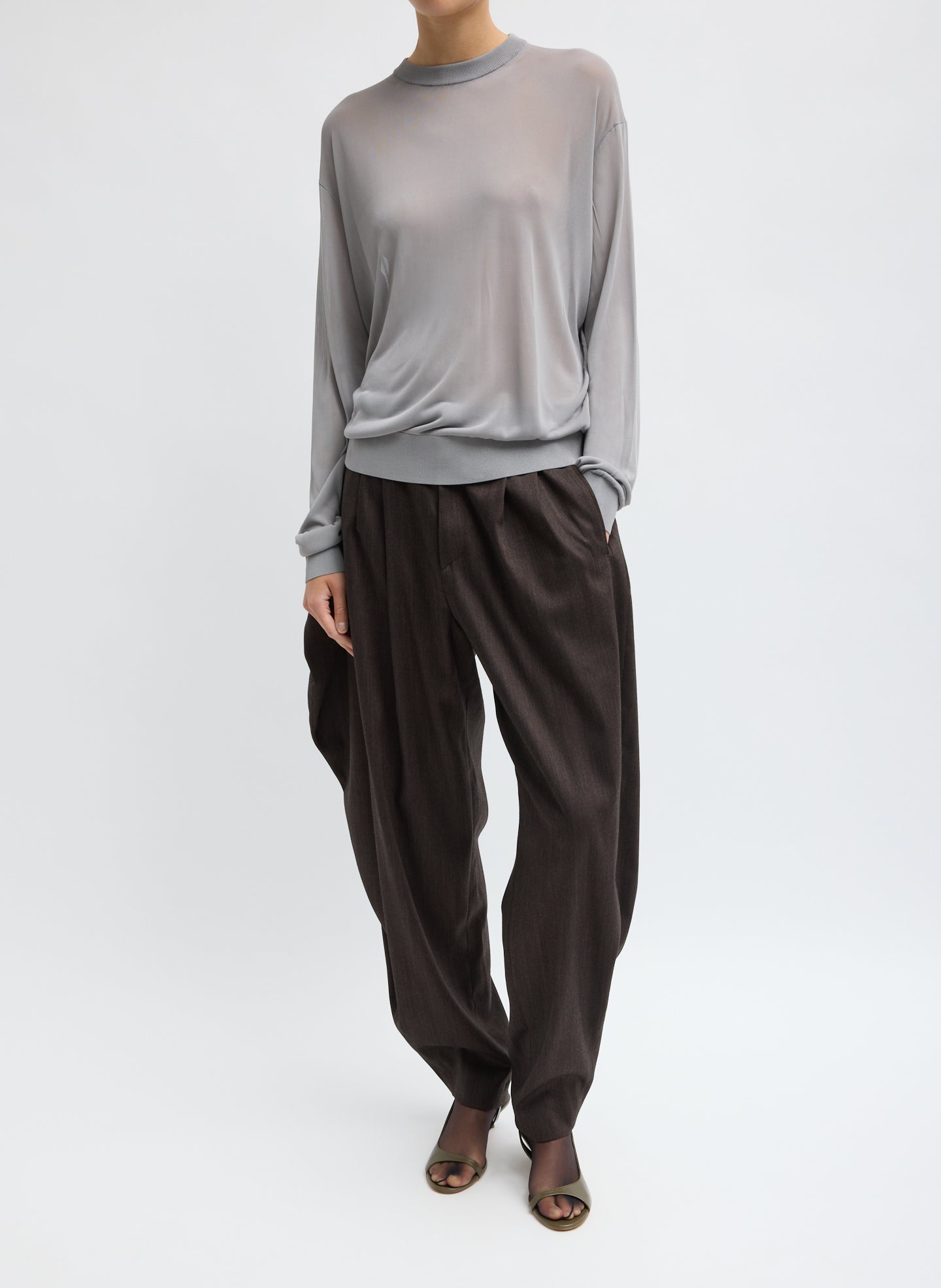 Grey Slinky Viscose Perfect Men's Pullover - full look, front view on model