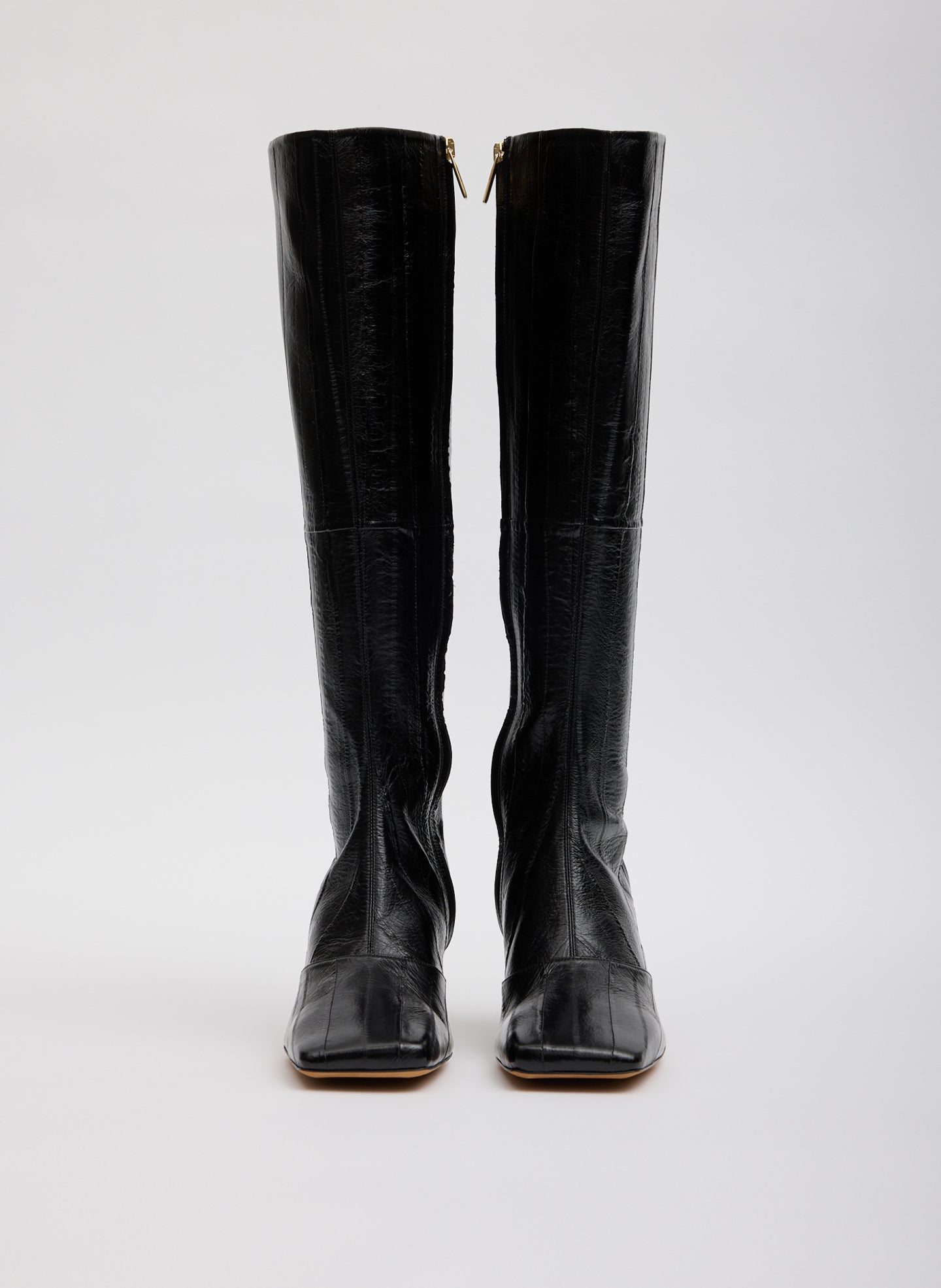 Black Eel Brannon Heeled Boot - tall boot - front view