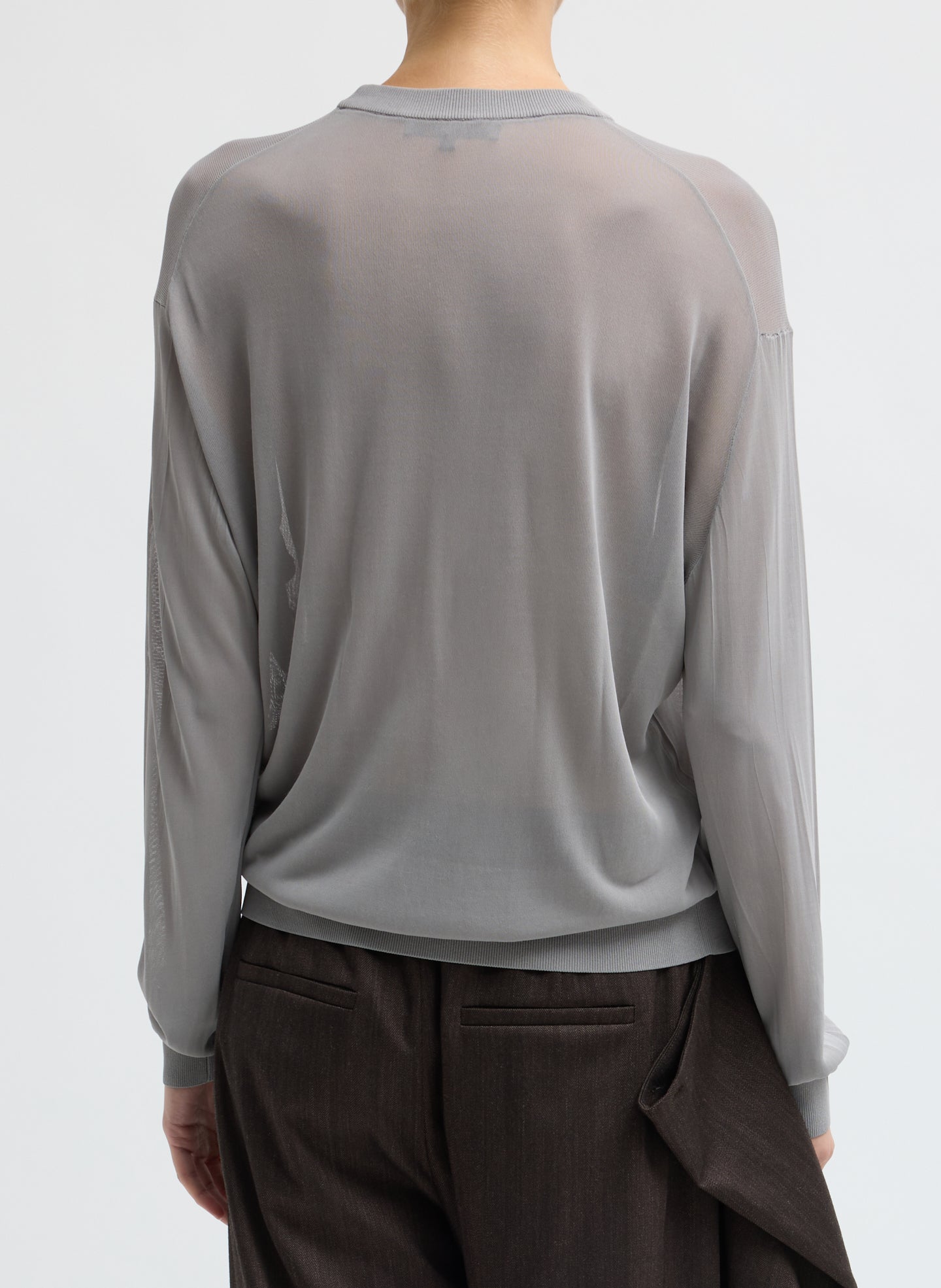 Grey Slinky Viscose Perfect Men's Pullover - back view on model