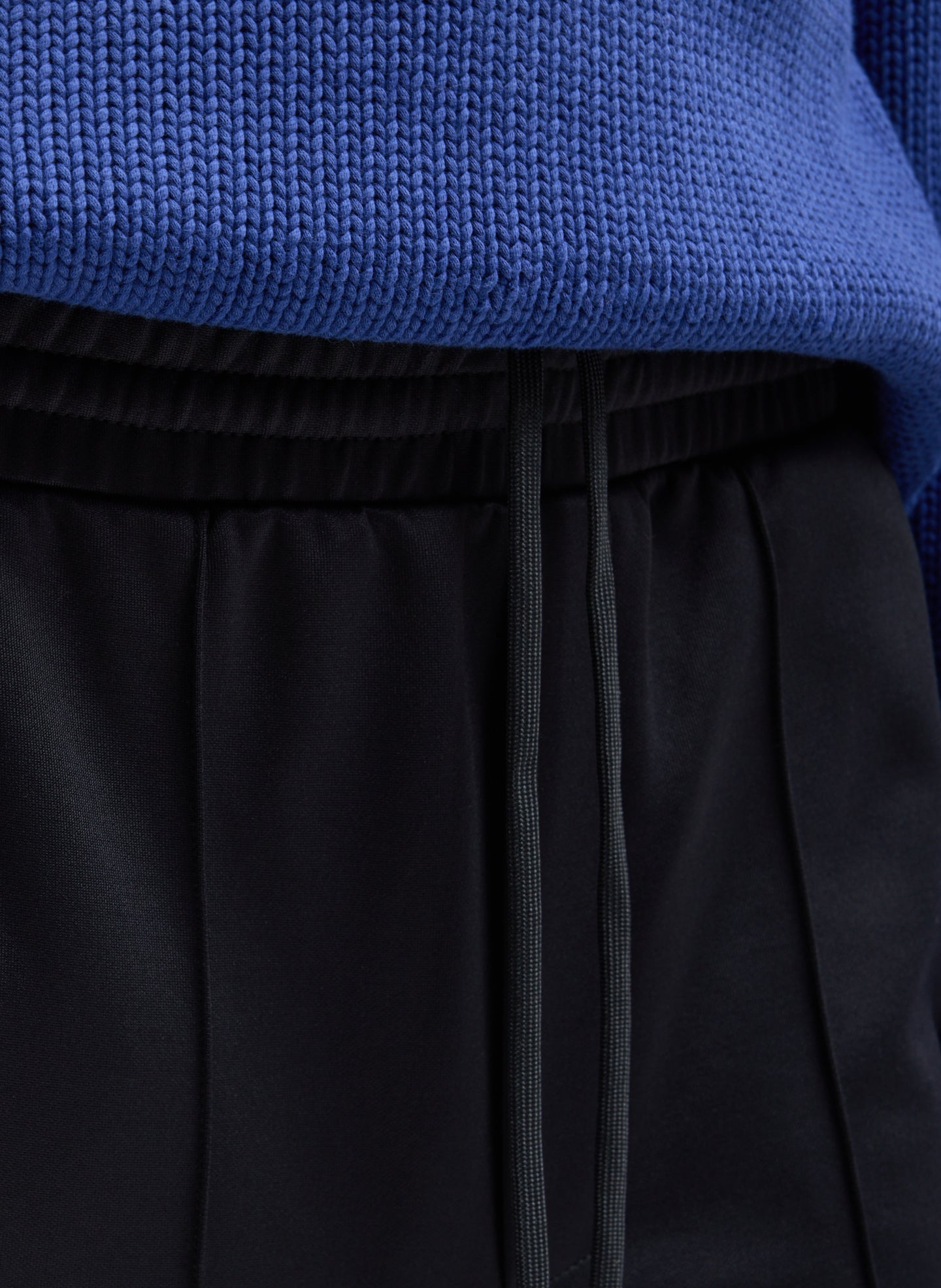 Black Active Knit Sporty Stirrup Pant - closeup of drawstring detail