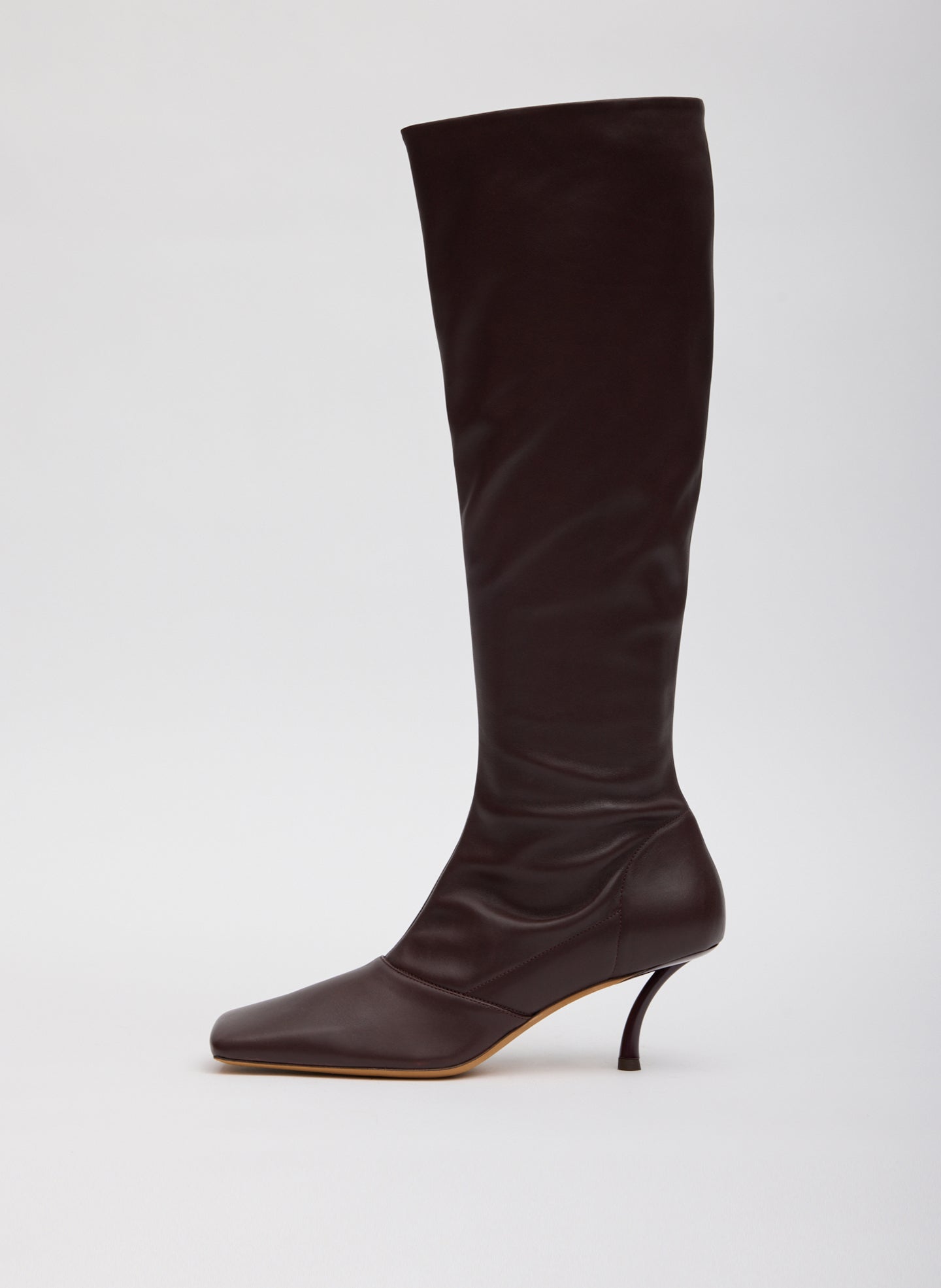 Burgundy Brannon Leather Heeled Boot - tall boot - side view