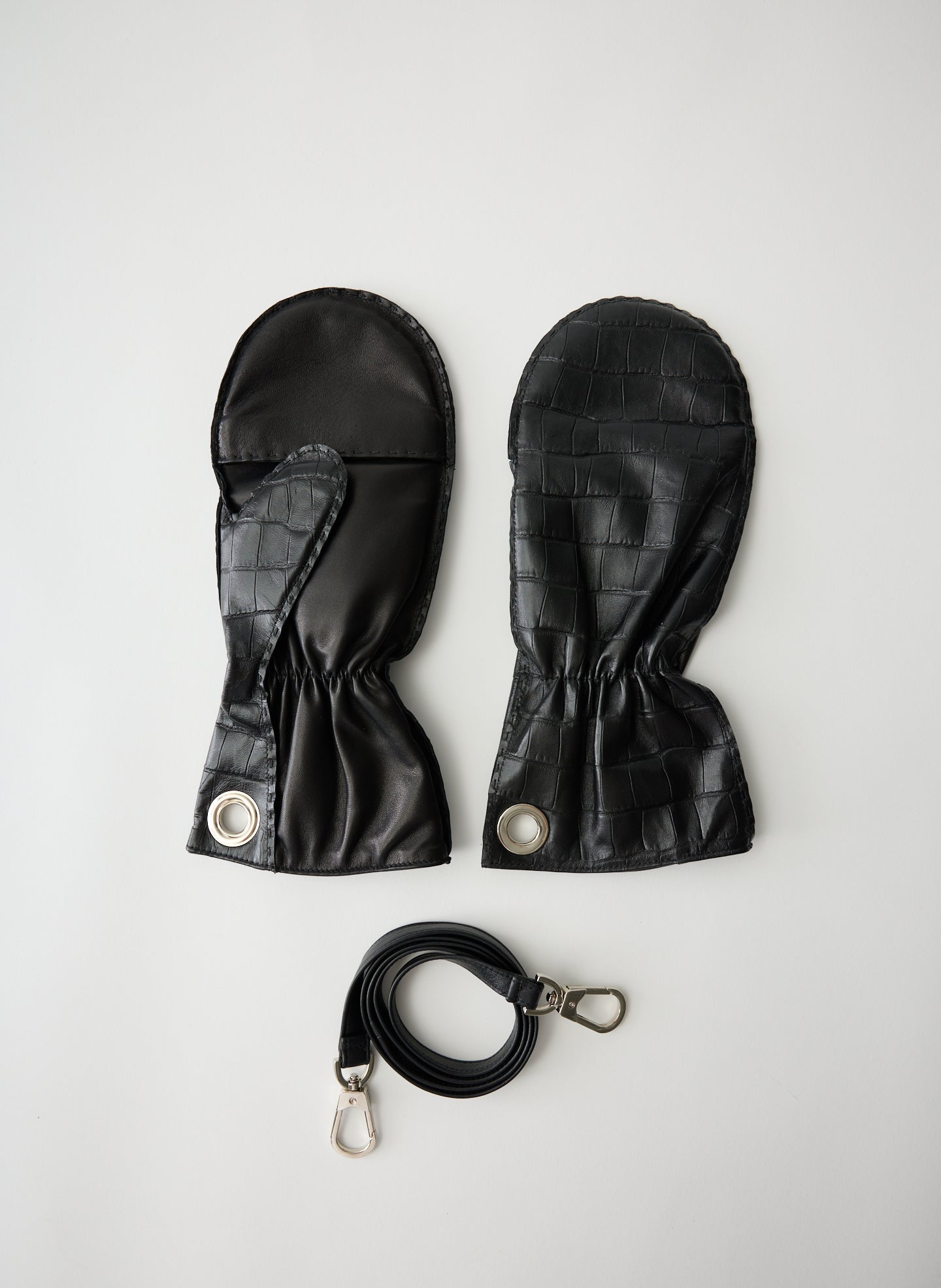 Crocodile Embossed Leather Mittens