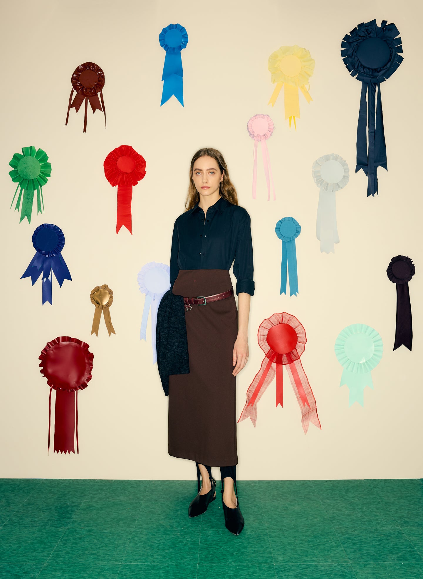 Brown Compact Ultra Stretch Knit Pencil Skirt - editorial campaign on model