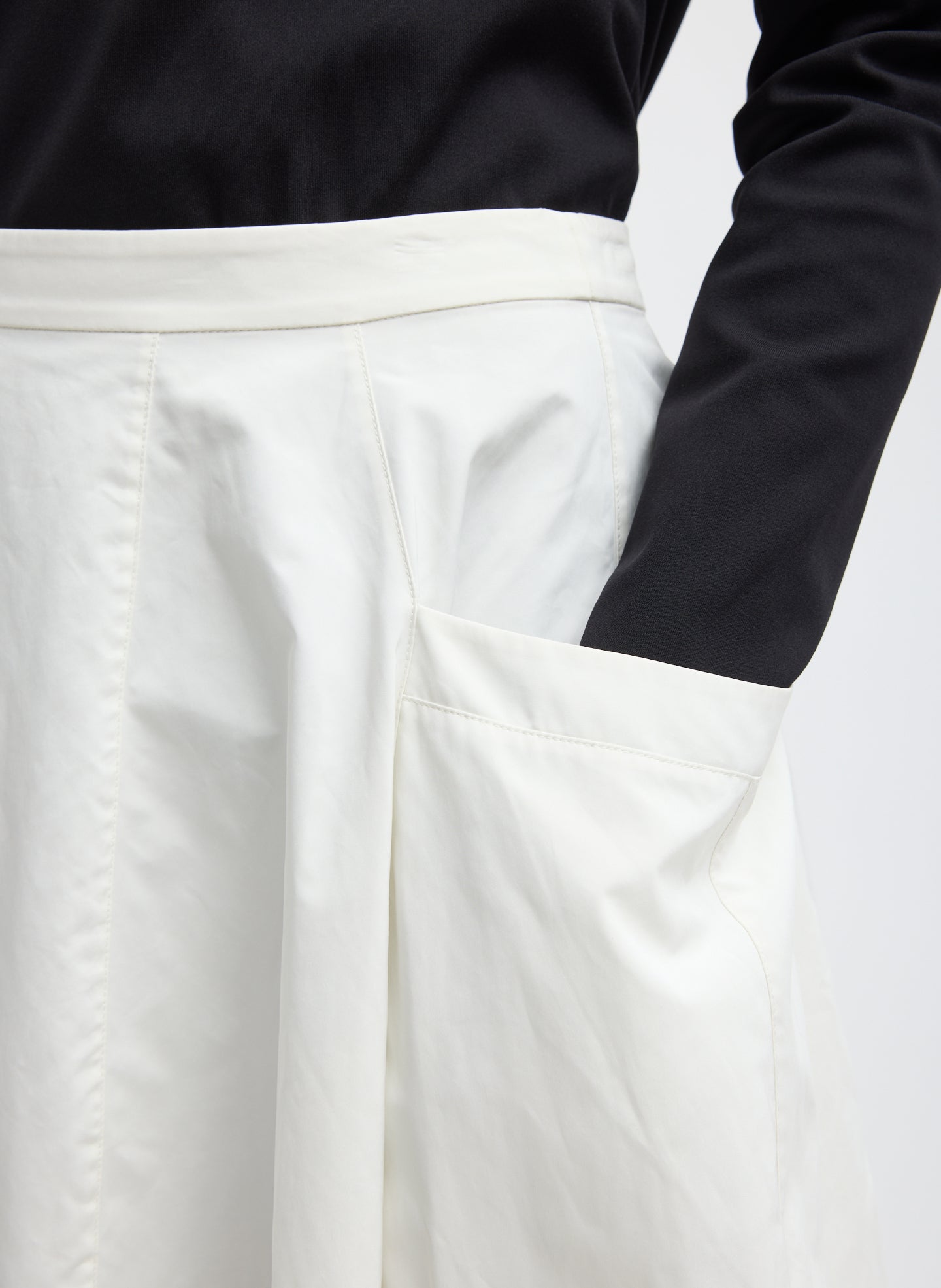 White Nylon Lantern Skirt - closeup of pocket detail