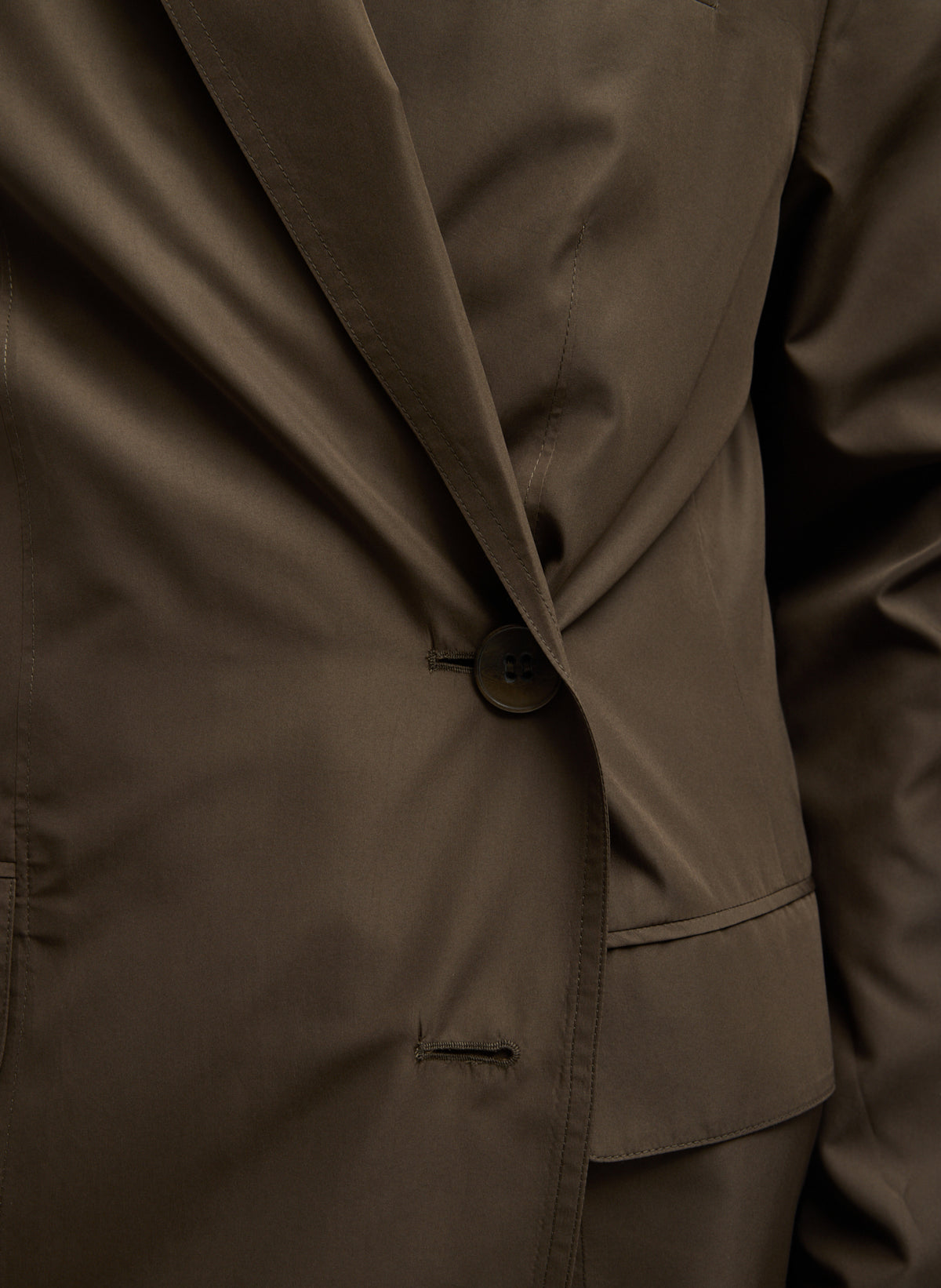 Birch Green Spring Nylon Liam Blazer - closeup of front button detail