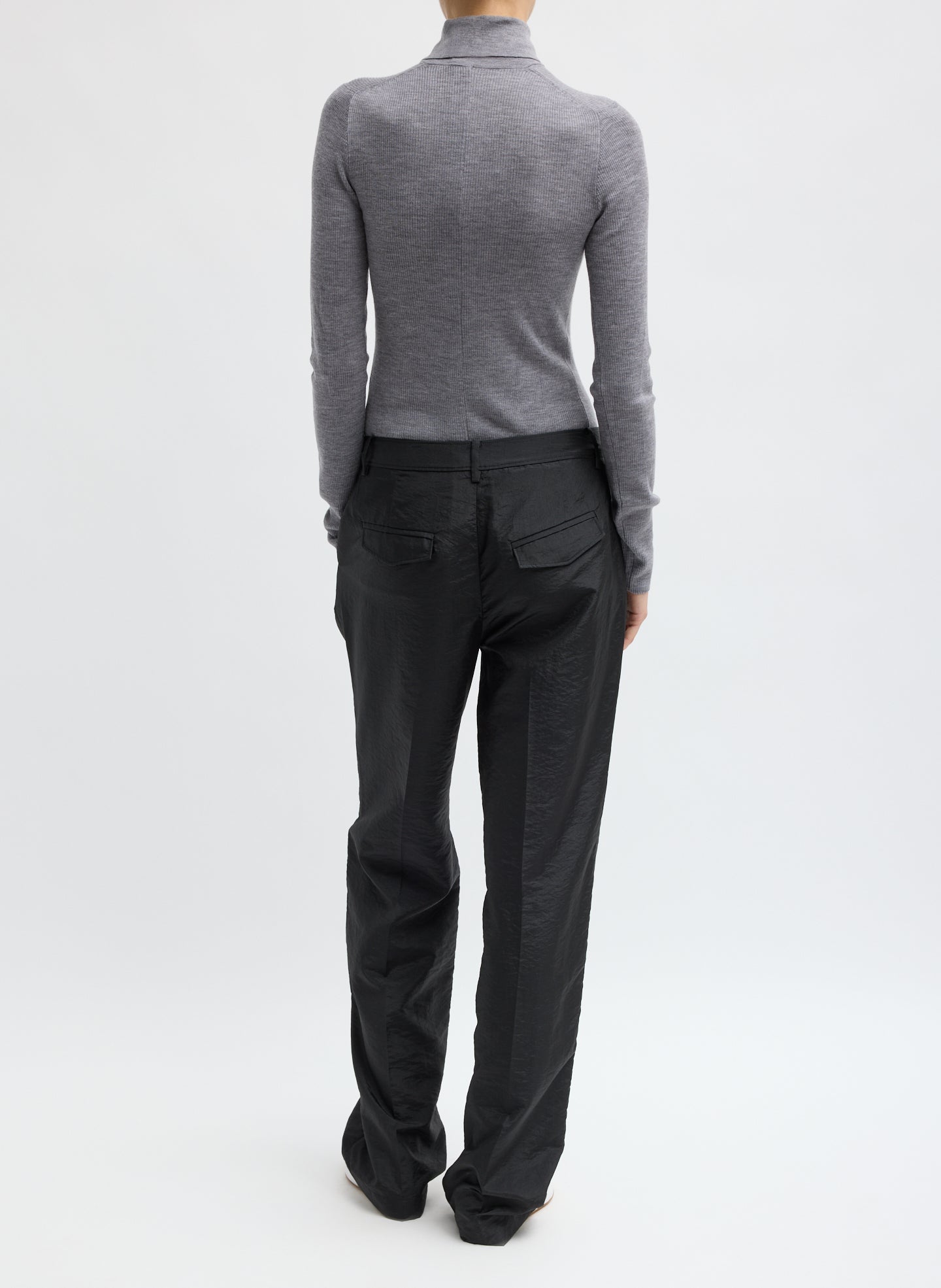 Black Crispy Nylon Rodney Trouser - back view on model
