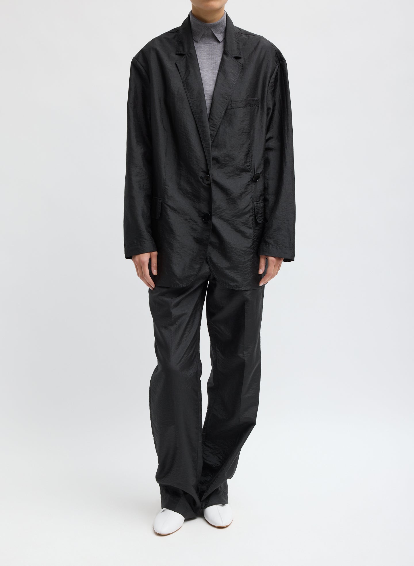 Crispy Nylon Liam Blazer - Black Crispy Nylon Liam Blazer - front view on model