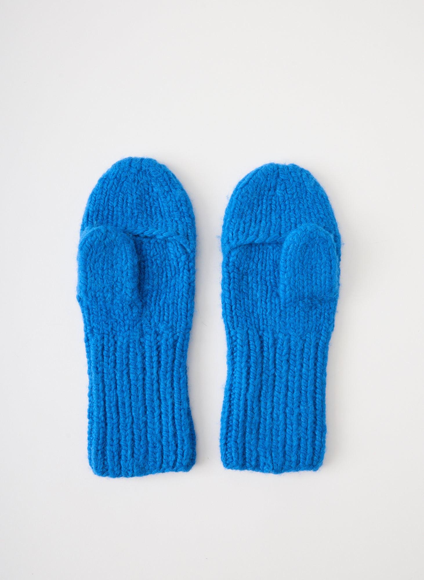 Blue Cozy Mittens - knit mittens, flat lay