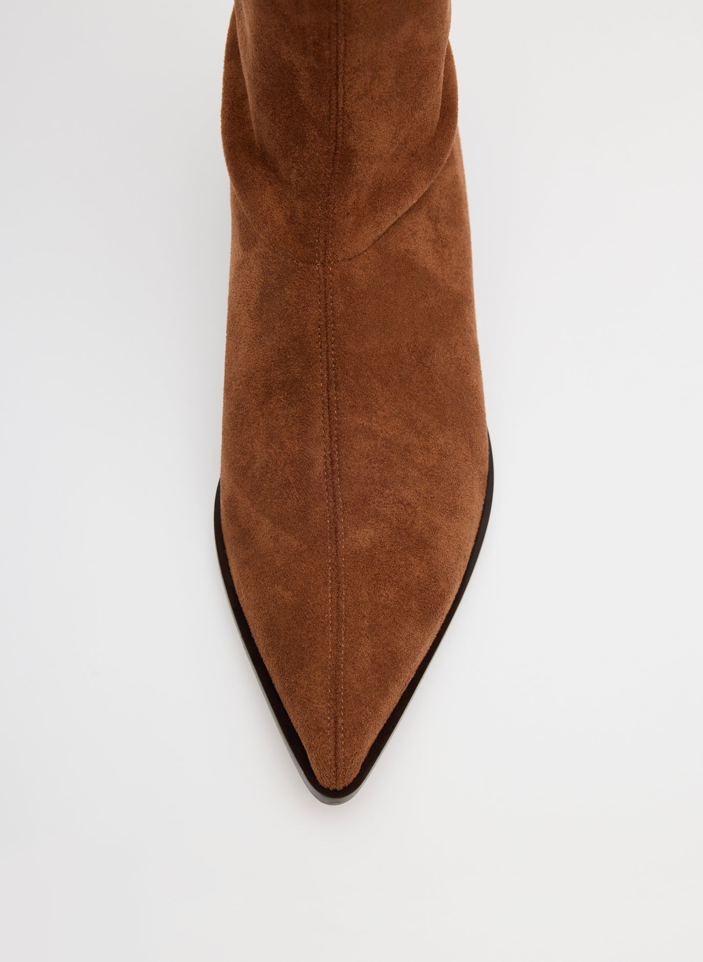 Brown Suede Bronson - knee high boot, closeup of pointed toe